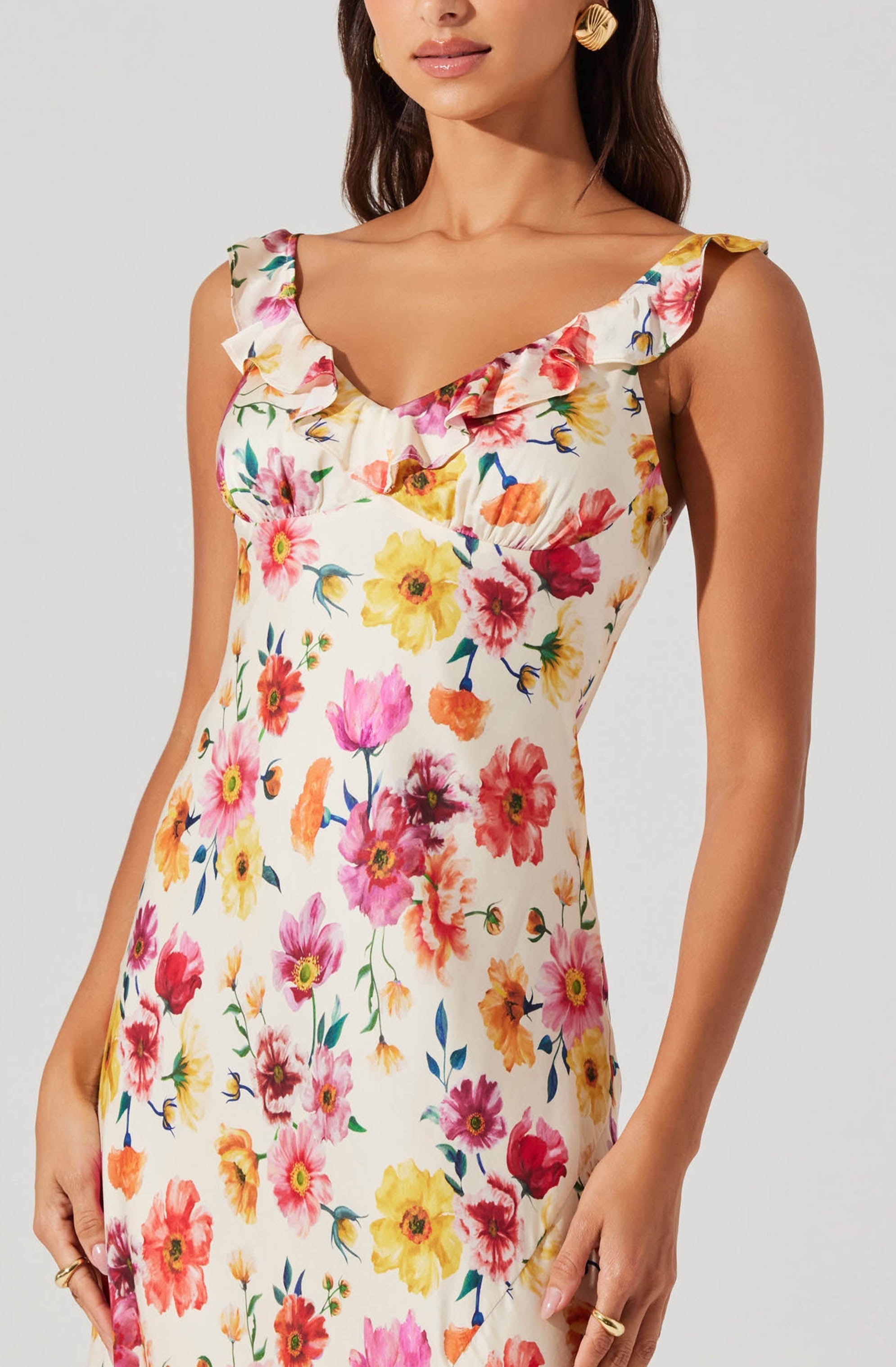 Zoie Floral Satin Ruffle Dress