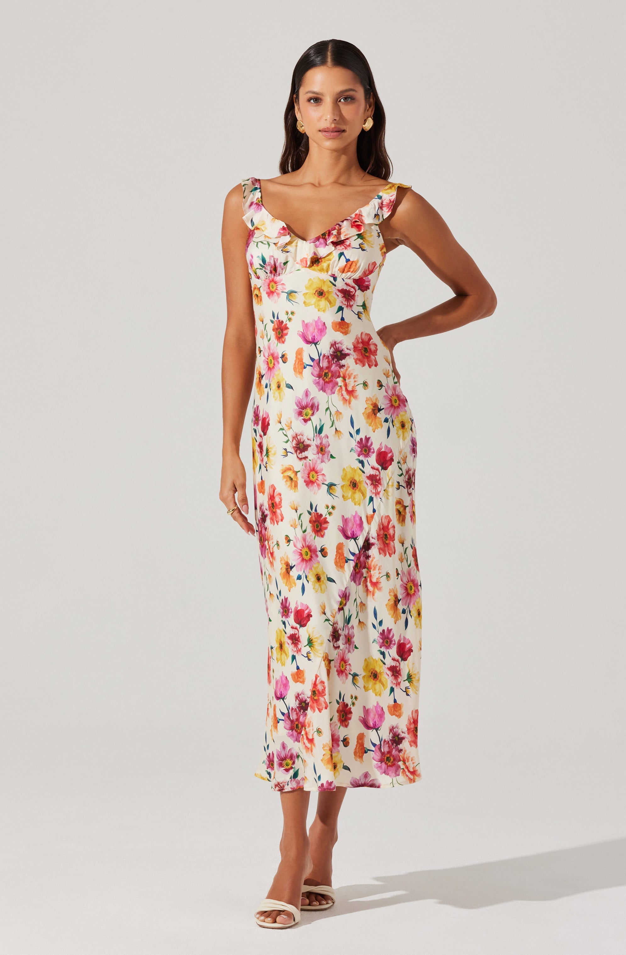 Zoie Floral Satin Ruffle Dress