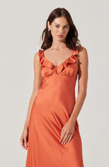 Zoie Satin Ruffle Midi Dress