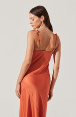 Zoie Satin Ruffle Midi Dress