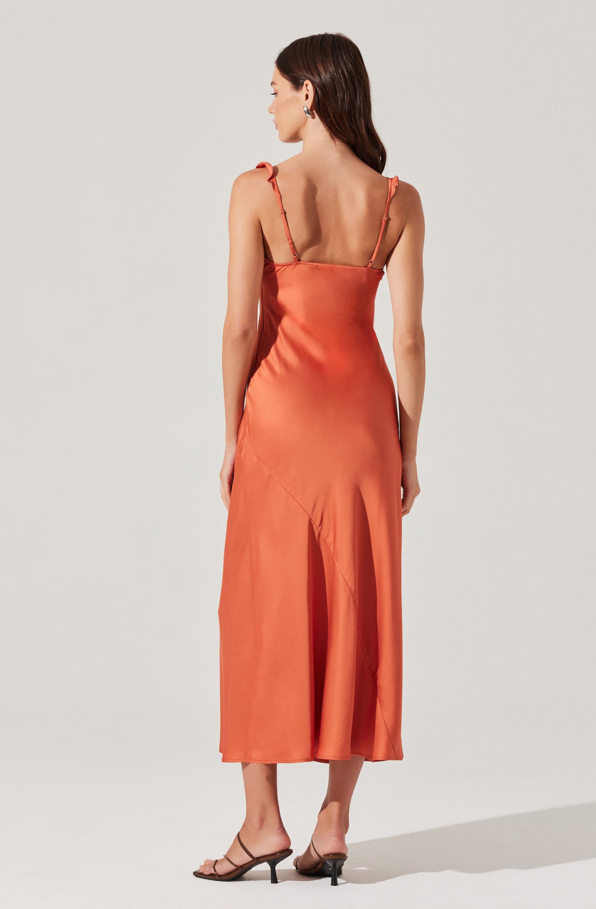 Zoie Satin Ruffle Midi Dress