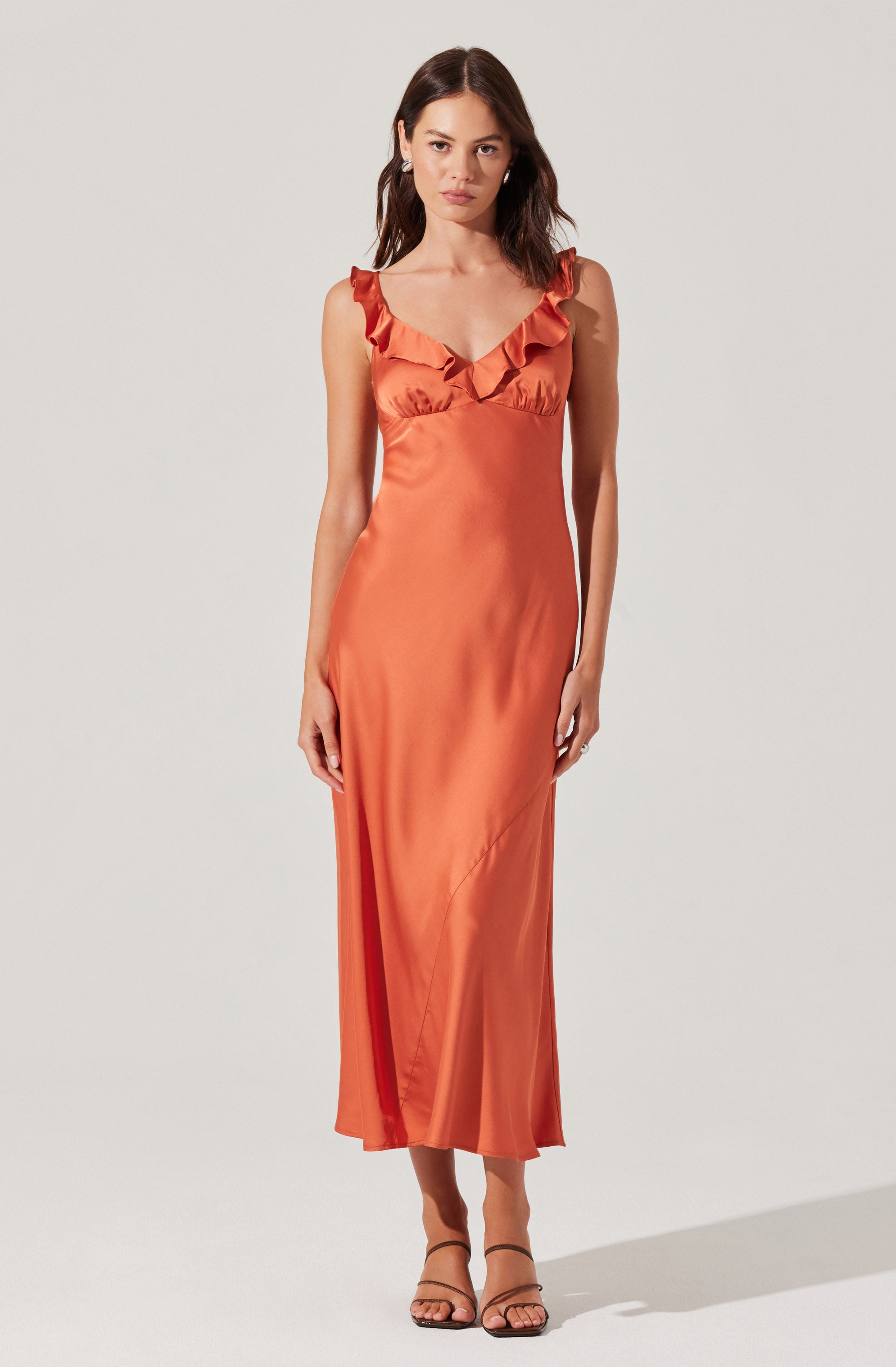 Zoie Satin Ruffle Midi Dress