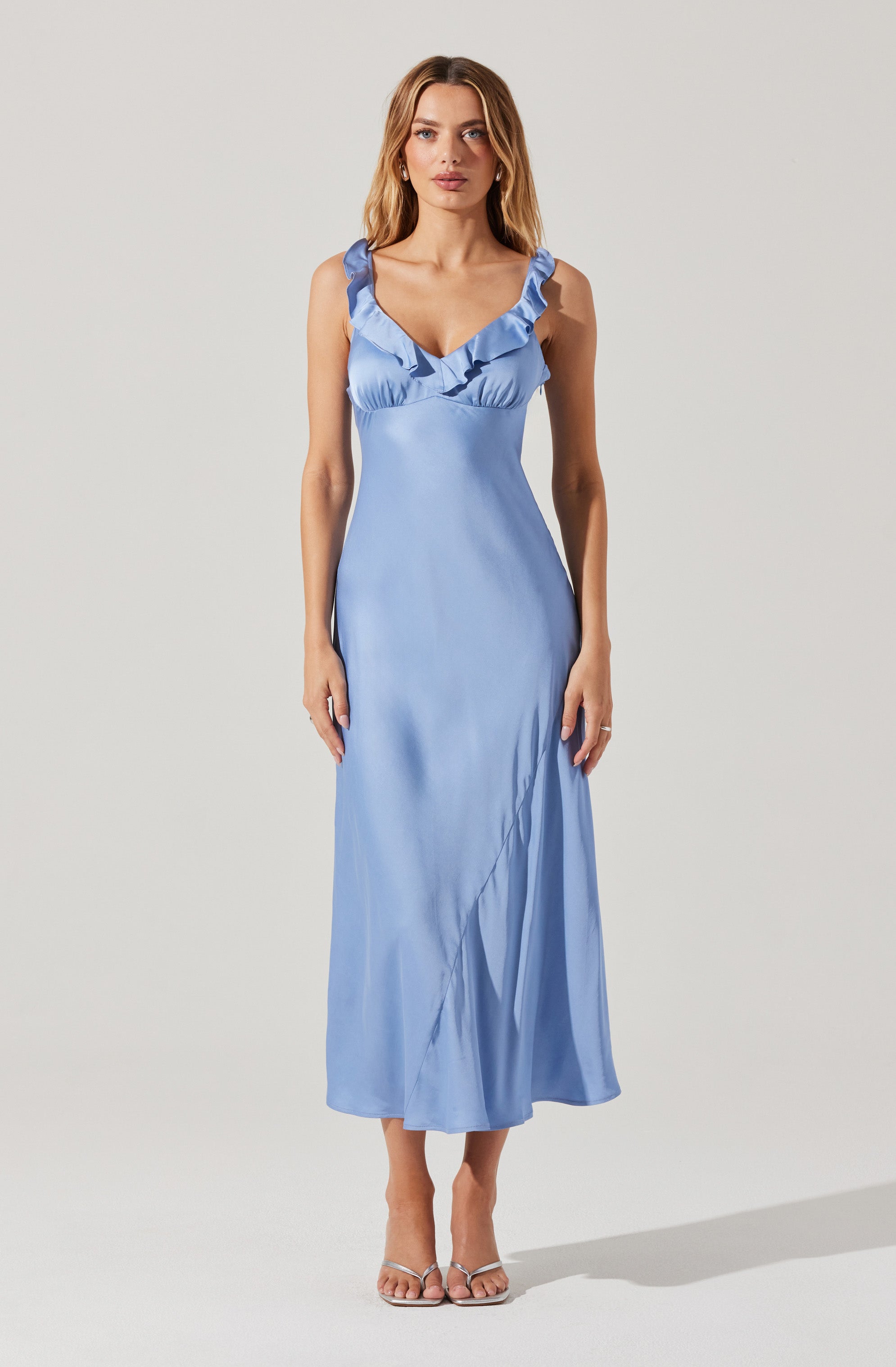 Zoie Satin Ruffle Midi Dress