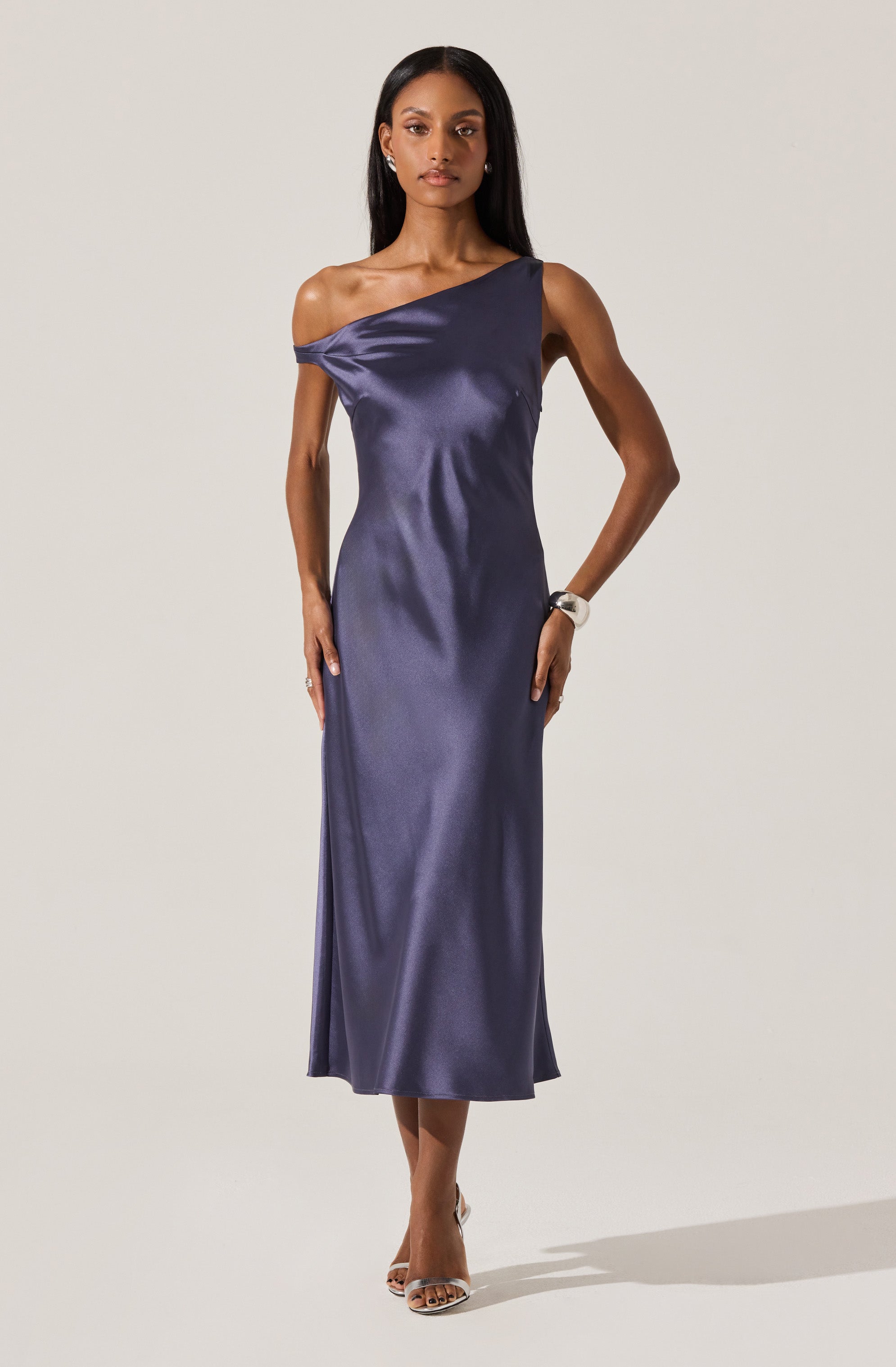 Elain Satin Off Shoulder Midi Dress