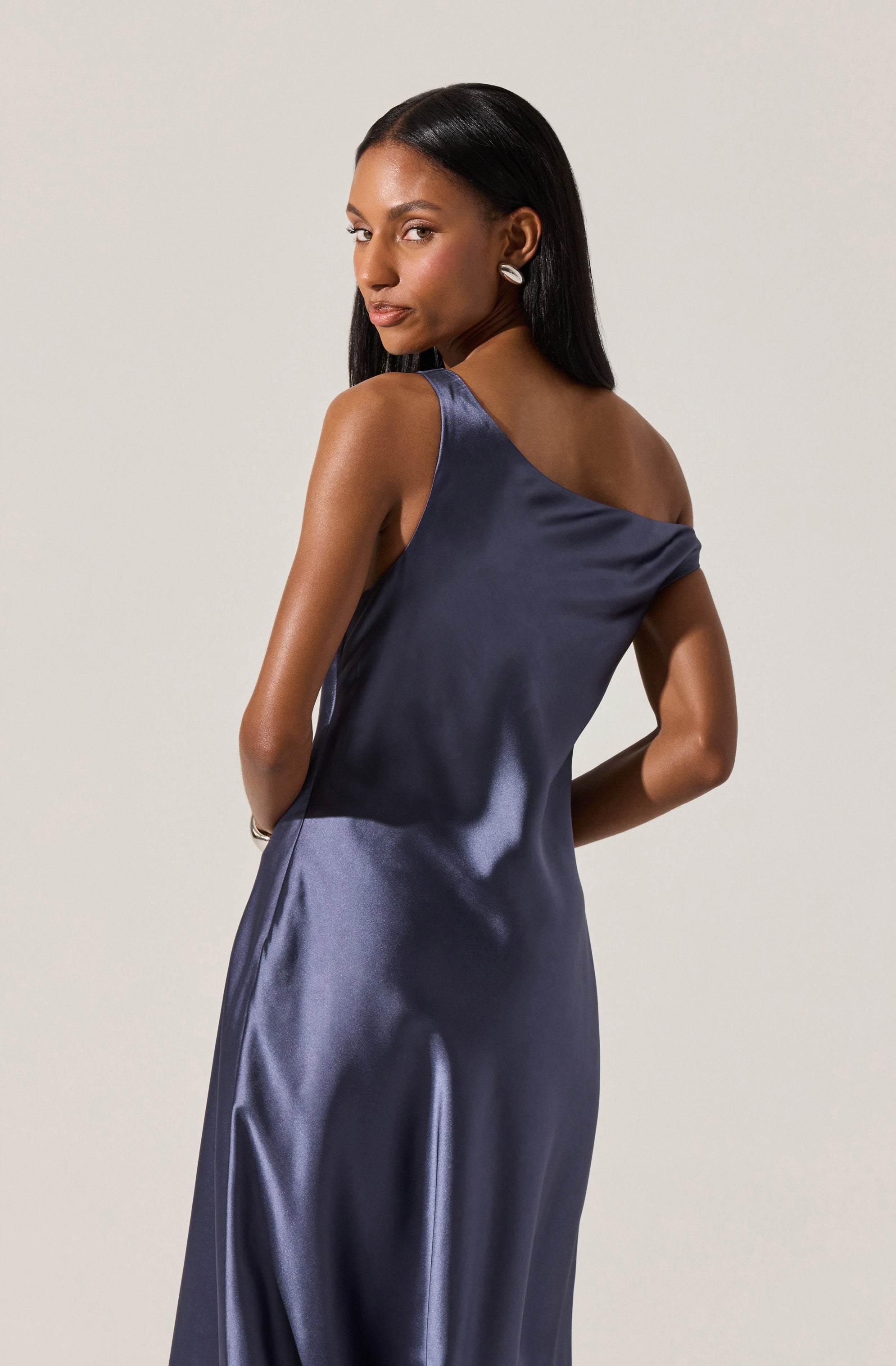 Elain Satin Off Shoulder Midi Dress