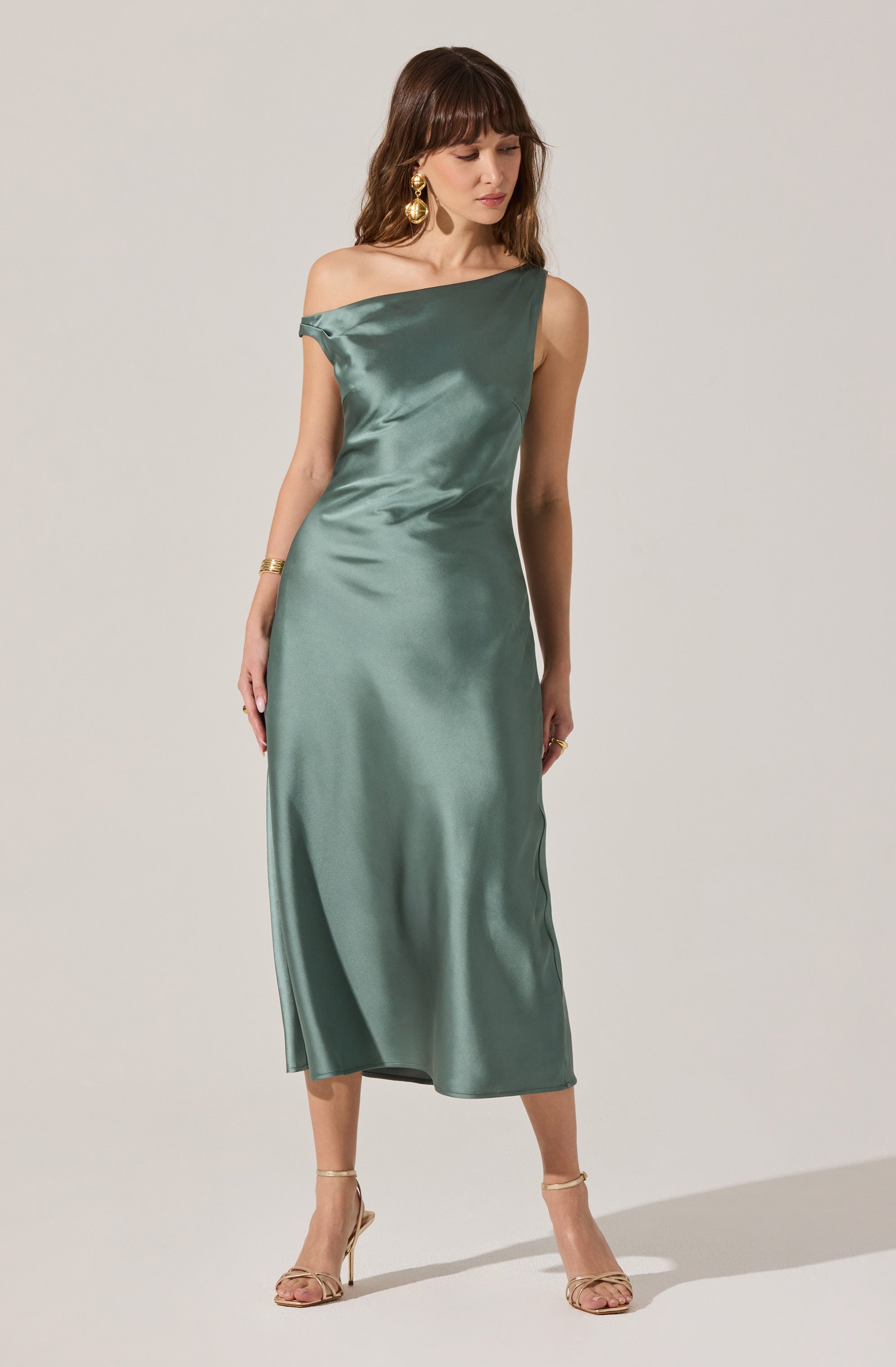 Elain Satin Off Shoulder Midi Dress