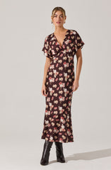 Talyha Floral Satin V-Neck Dress