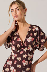 Talyha Floral Satin V-Neck Dress