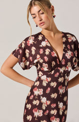 Talyha Floral Satin V-Neck Dress