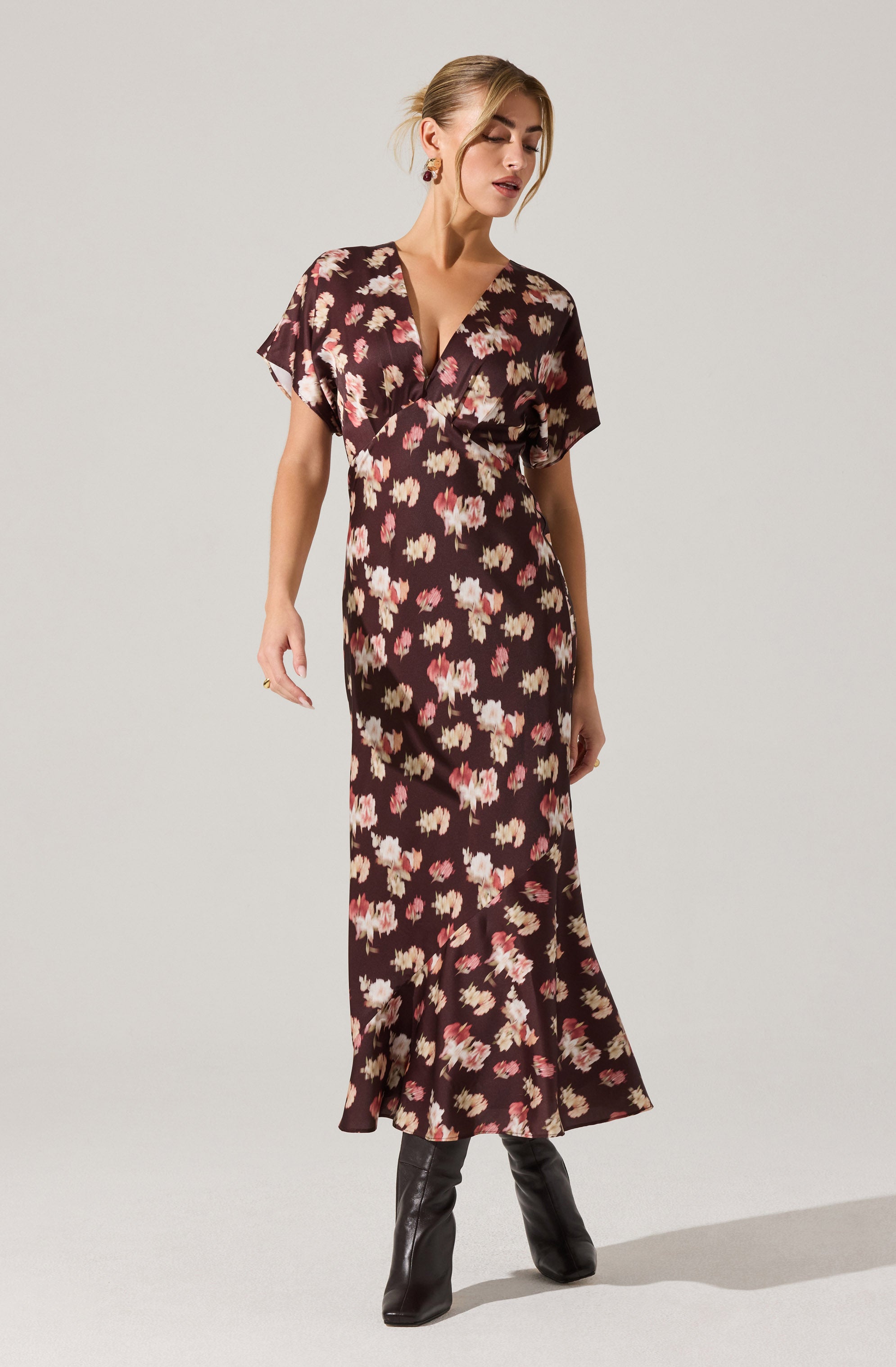 Talyha Floral Satin V-Neck Dress