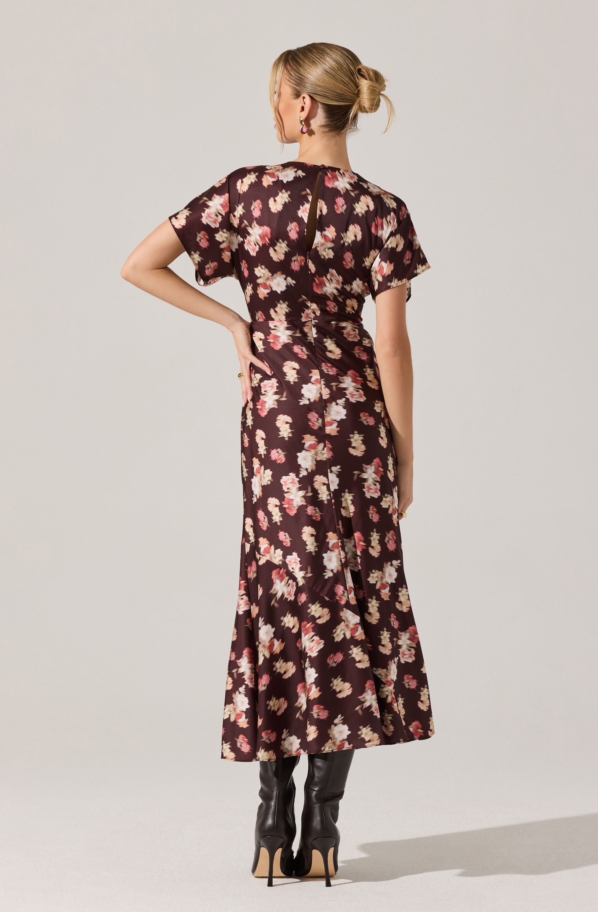 Talyha Floral Satin V-Neck Dress