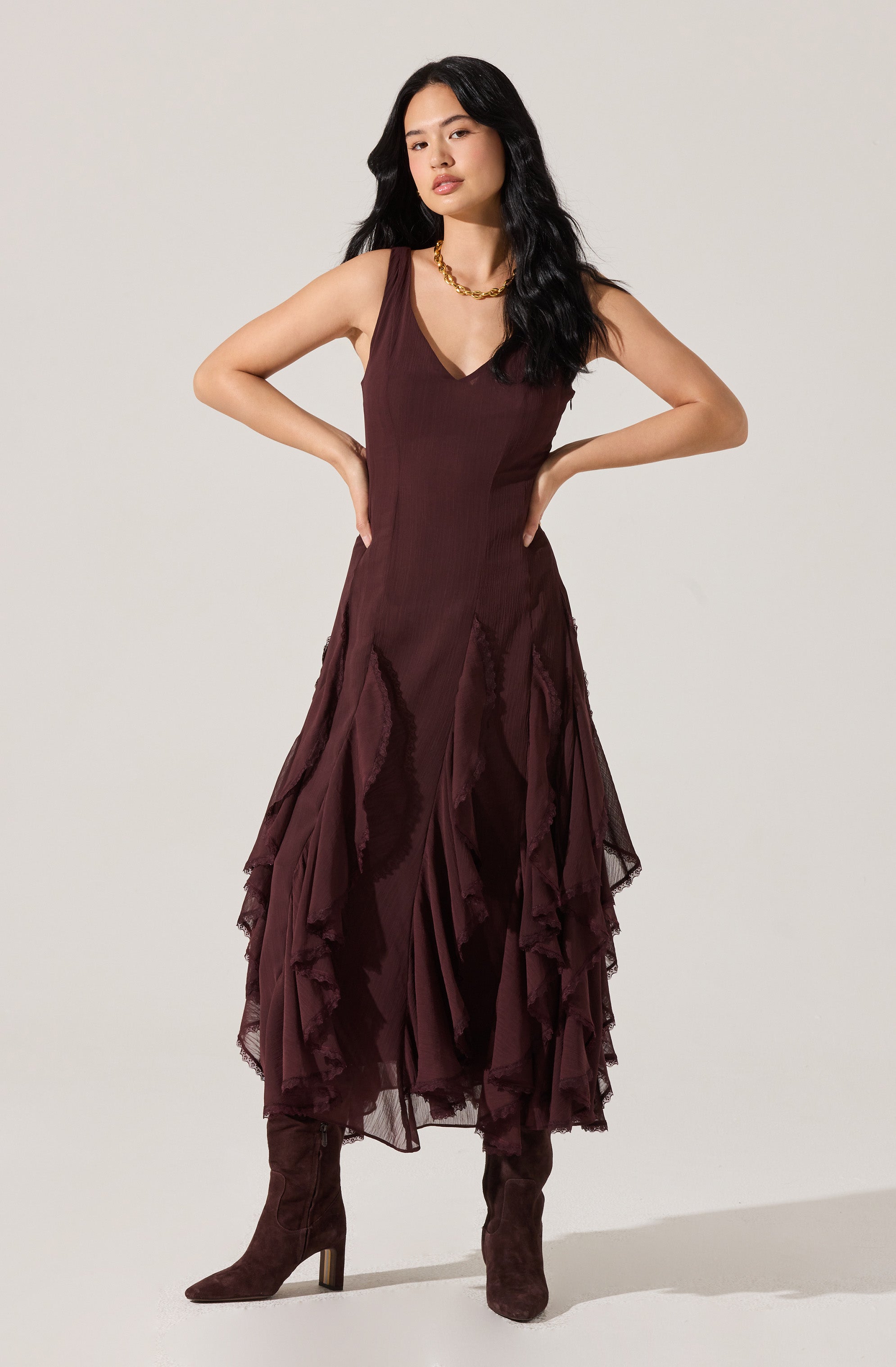 Philomene V-Neck Ruffle Trim Dress