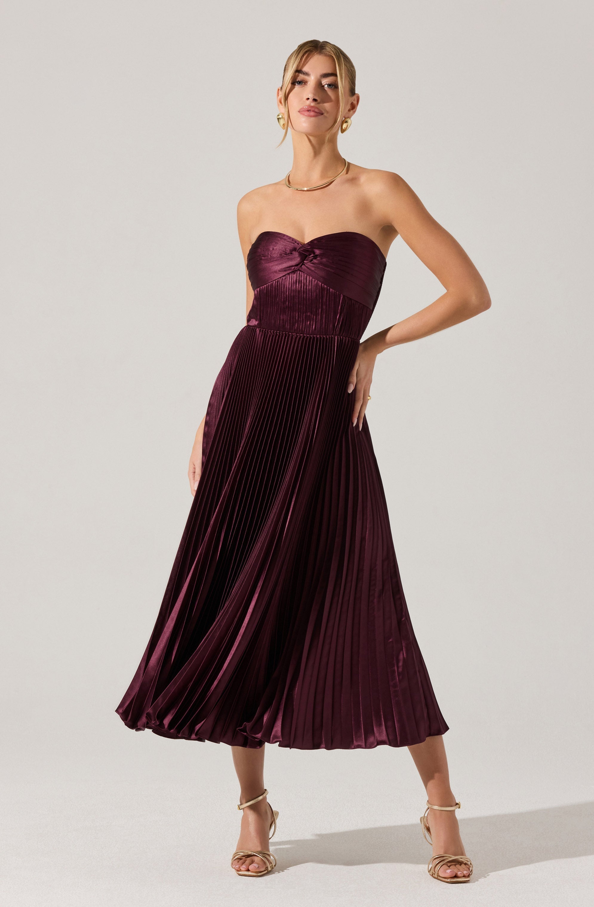 Ascella Strapless Pleated Midi Dress