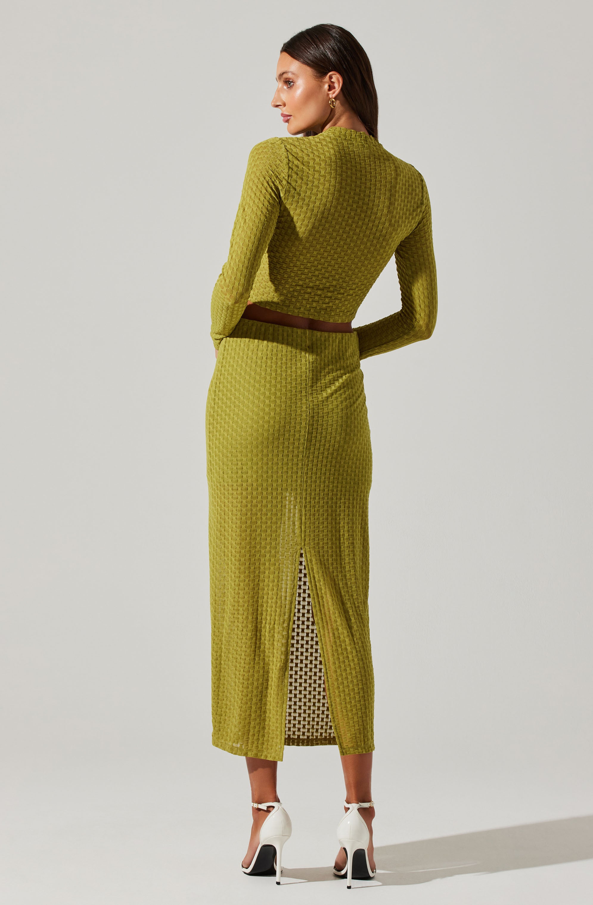 Indah Semi Sheer Overlay Midi Skirt