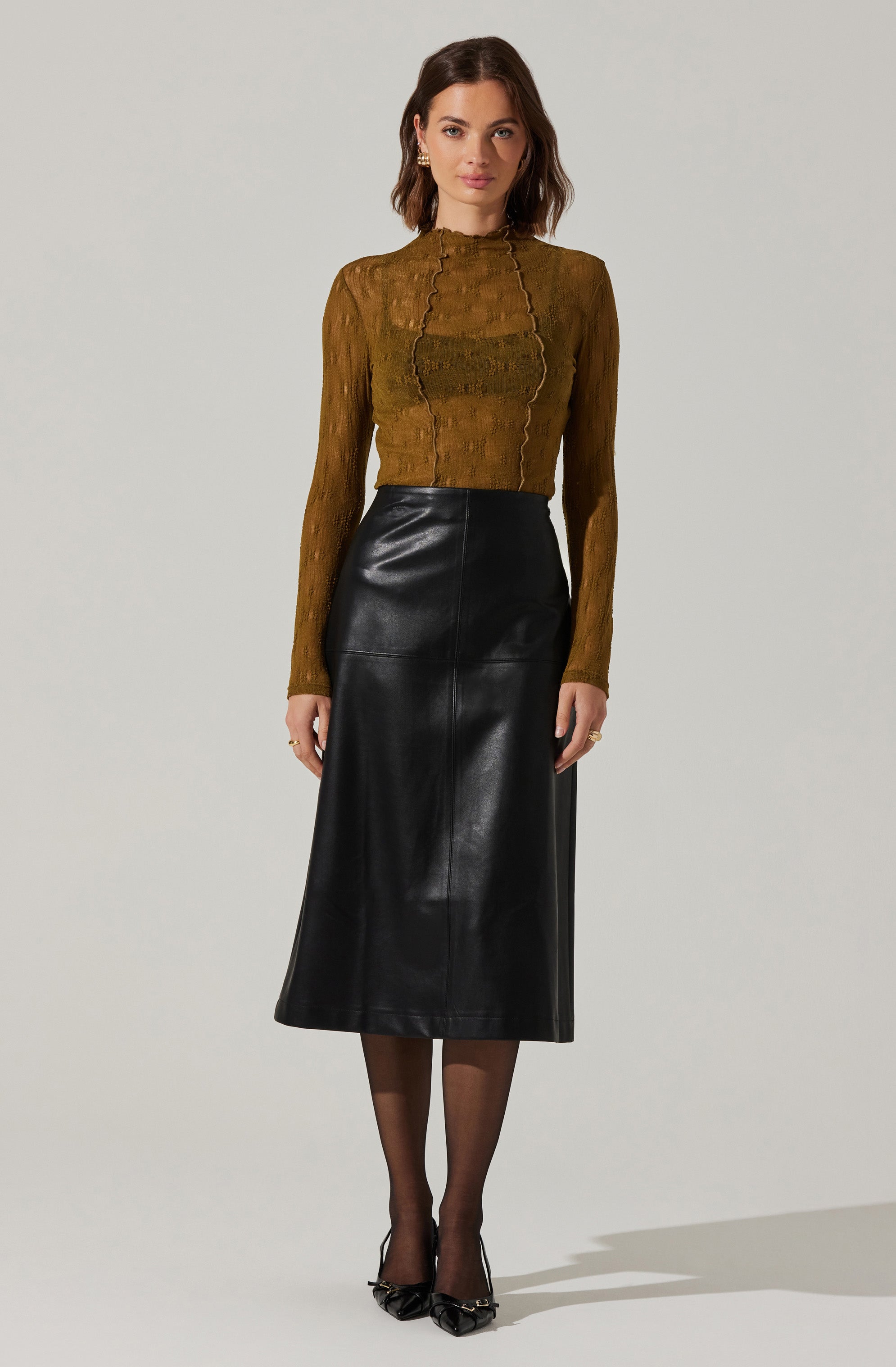 Yuria Faux Leather Midi Skirt