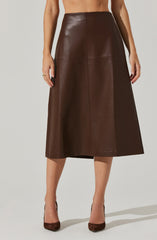 Yuria Faux Leather Midi Skirt