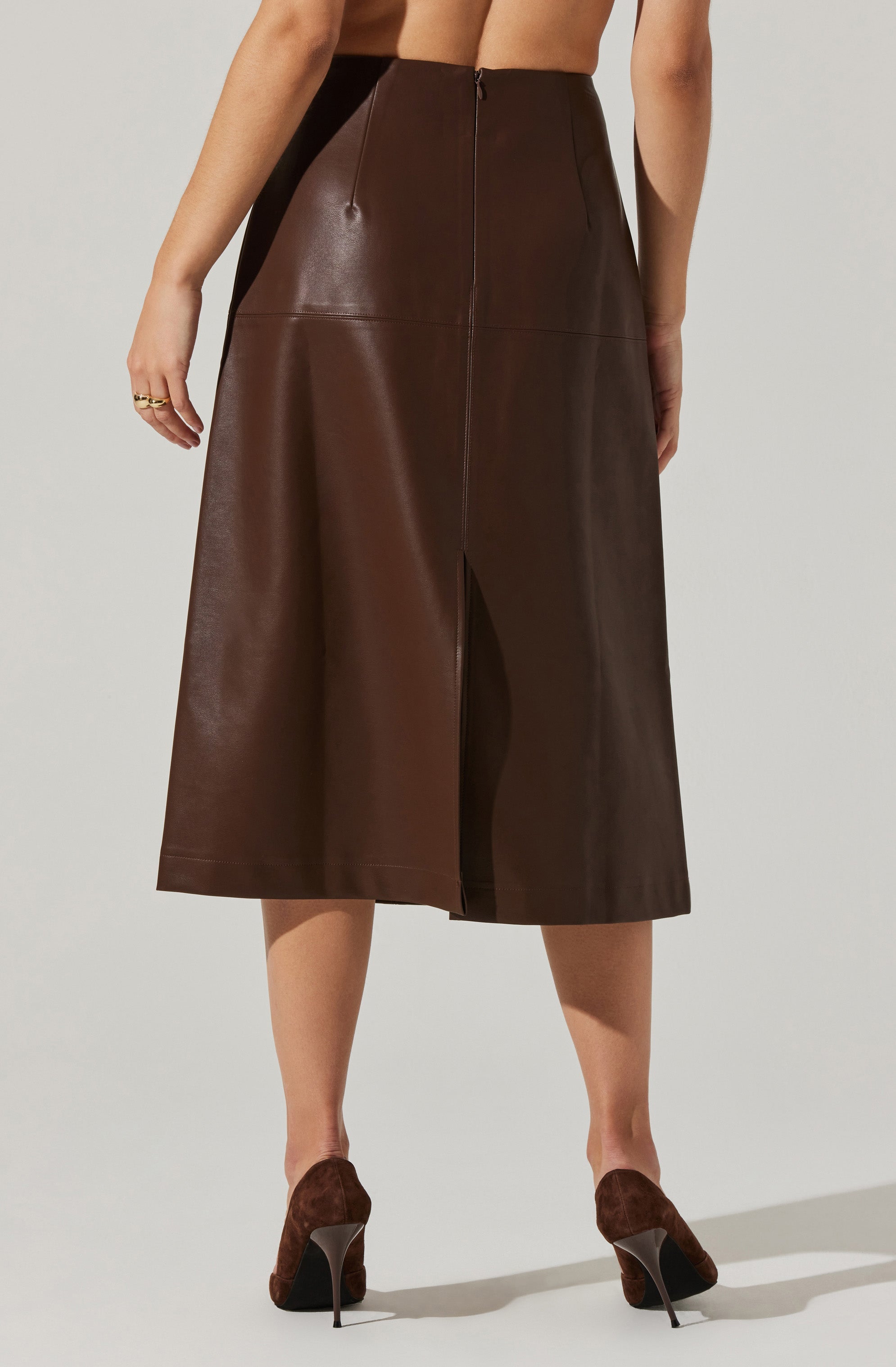 Yuria Faux Leather Midi Skirt
