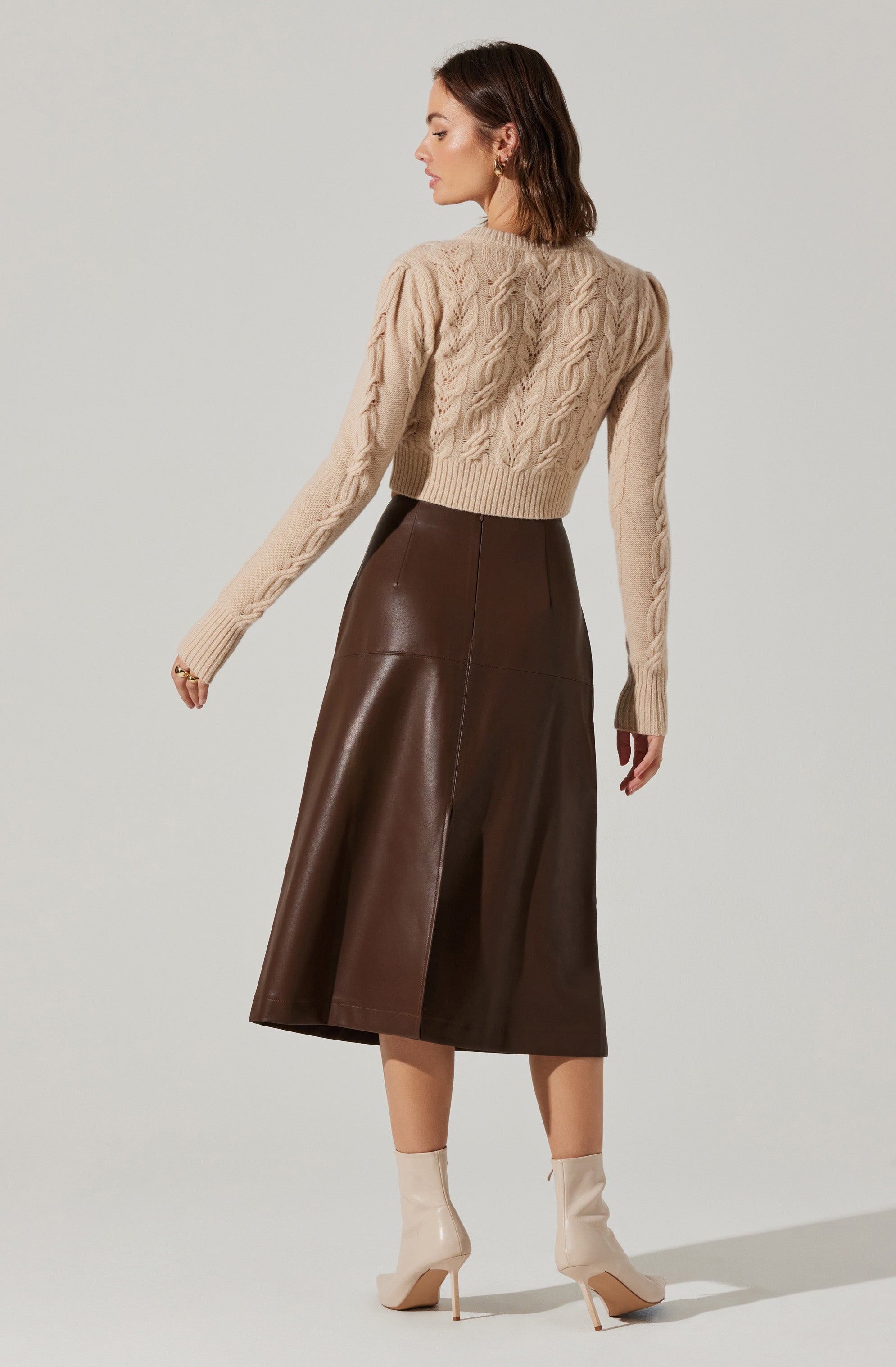 Yuria Faux Leather Midi Skirt