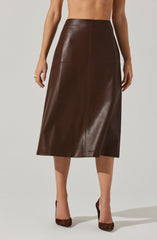 Yuria Faux Leather Midi Skirt