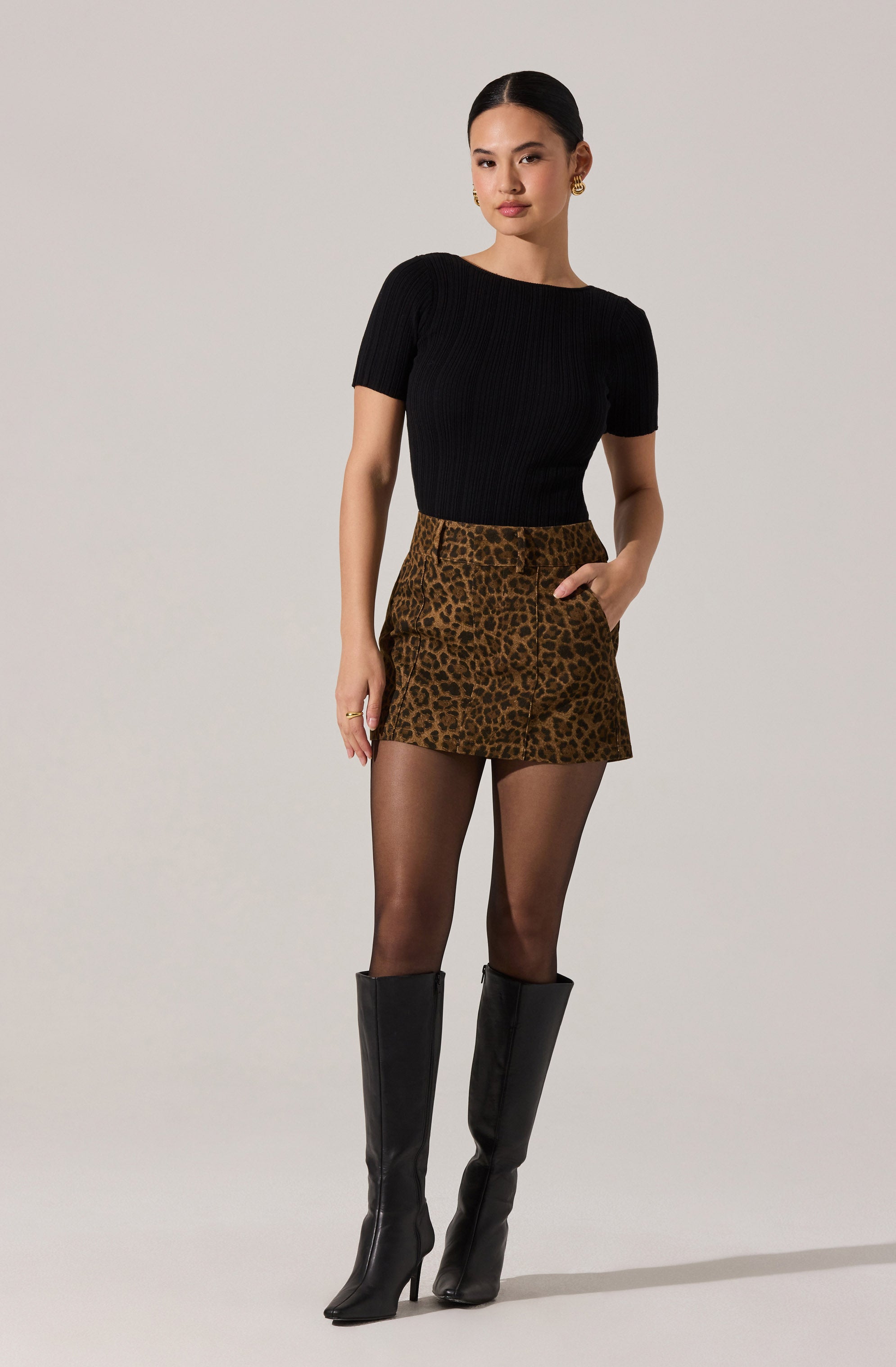 Kairos Denim Cheetah Mini Skirt