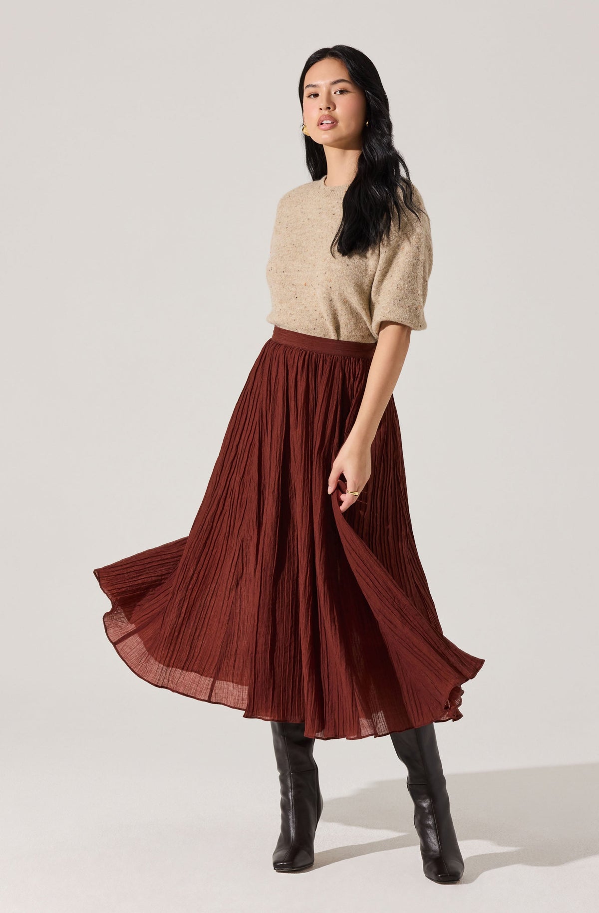 Salome Pleated Flare Midi Skirt