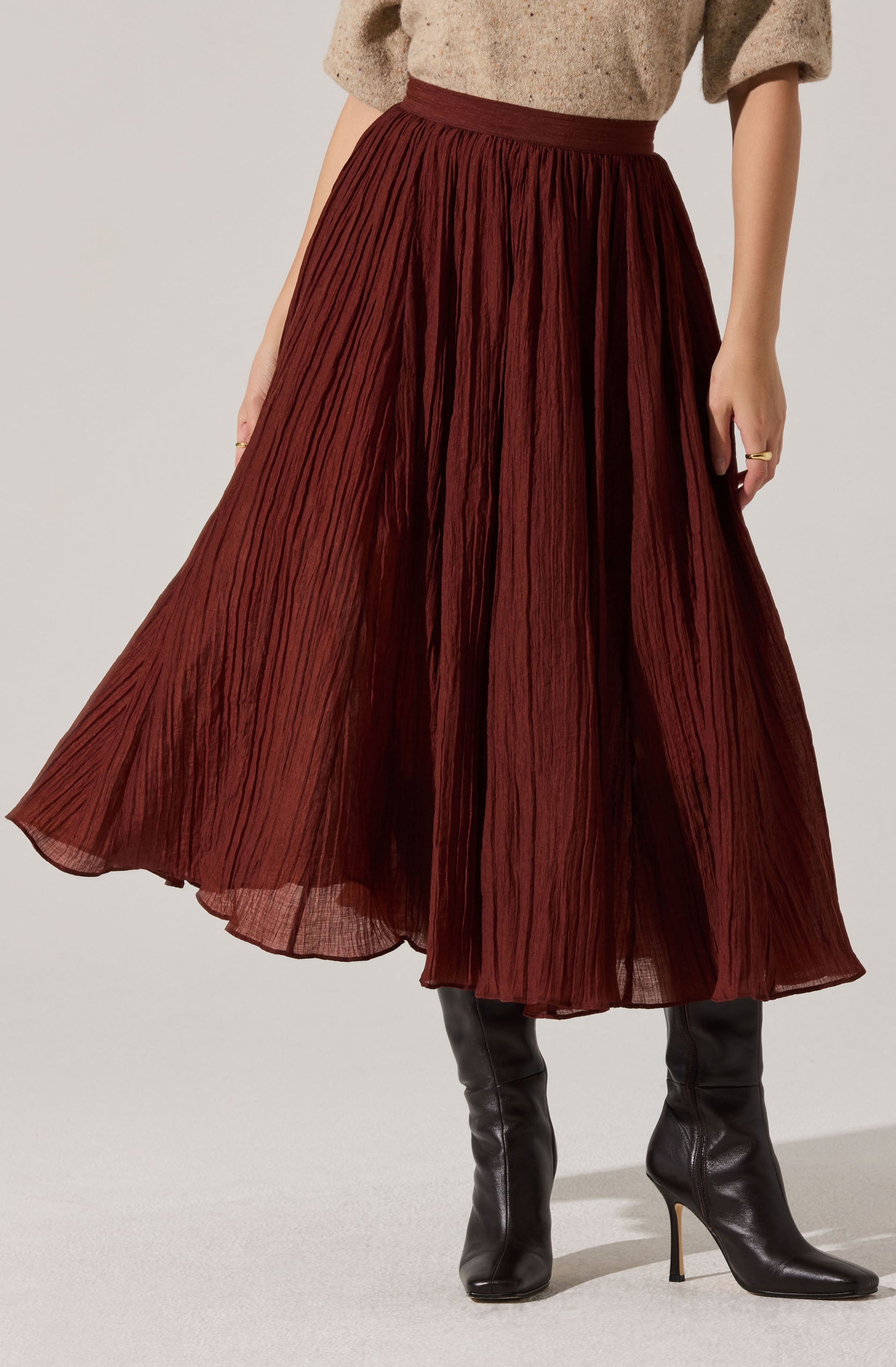 Salome Pleated Flare Midi Skirt