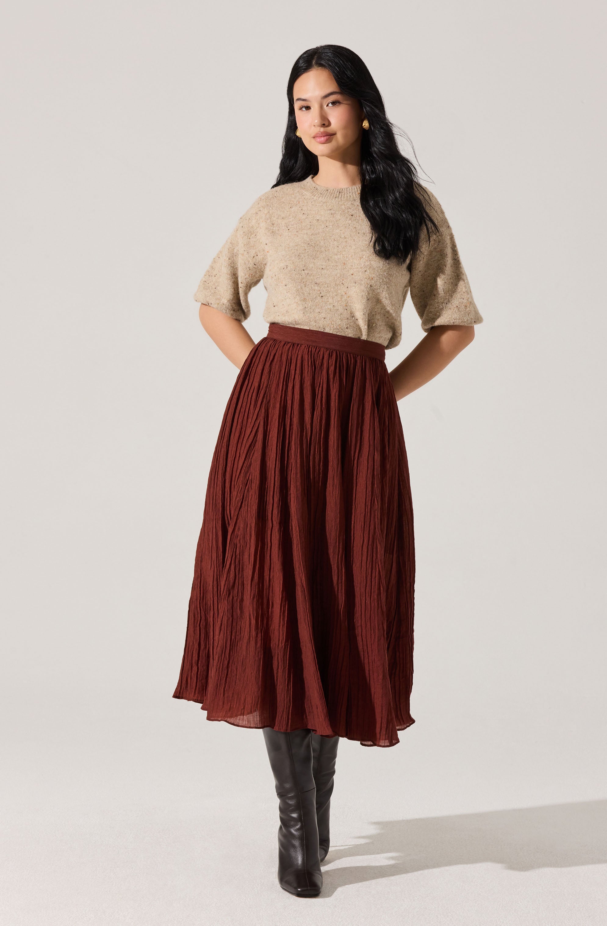 Salome Pleated Flare Midi Skirt