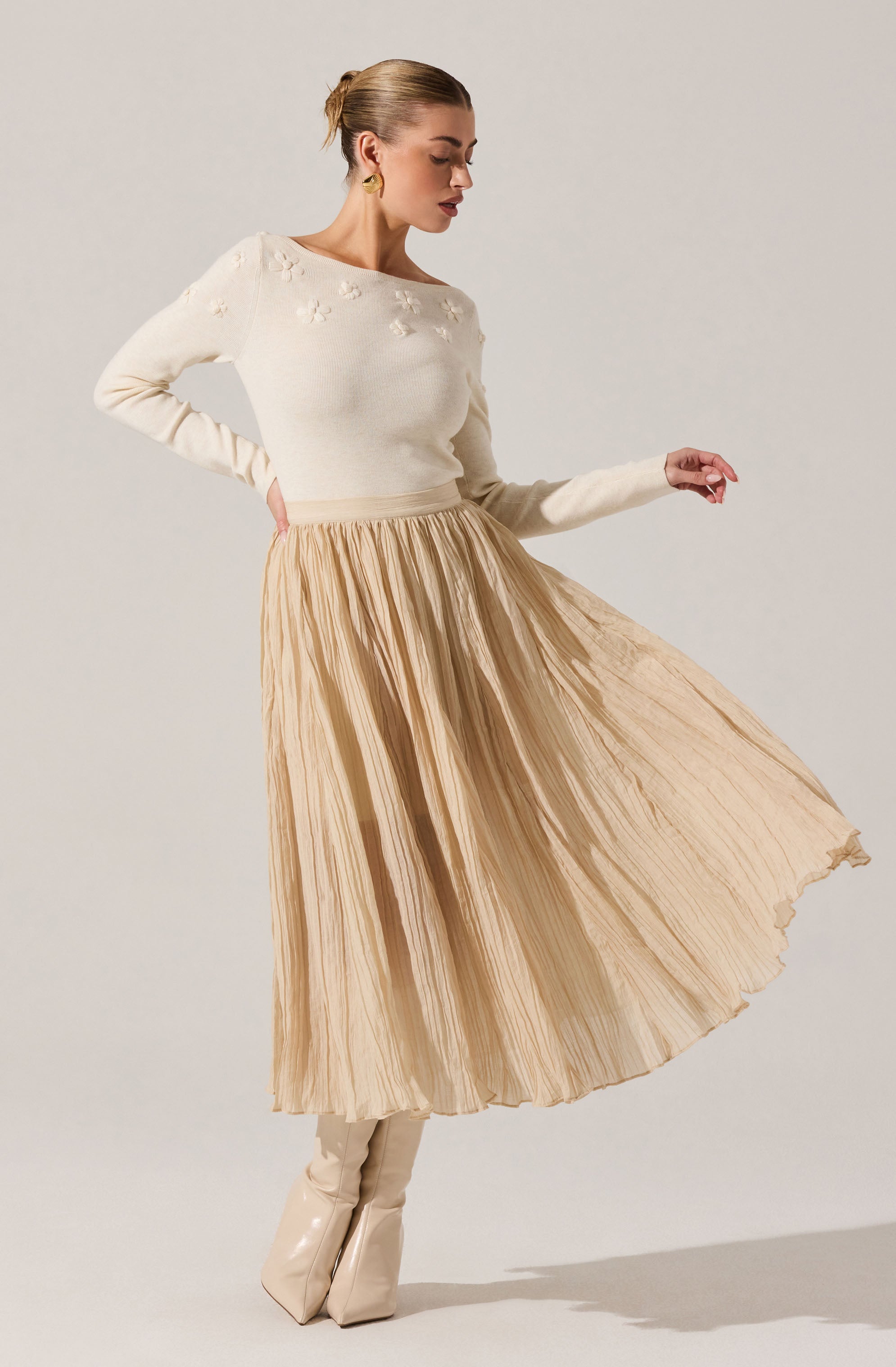 Salome Pleated Flare Midi Skirt