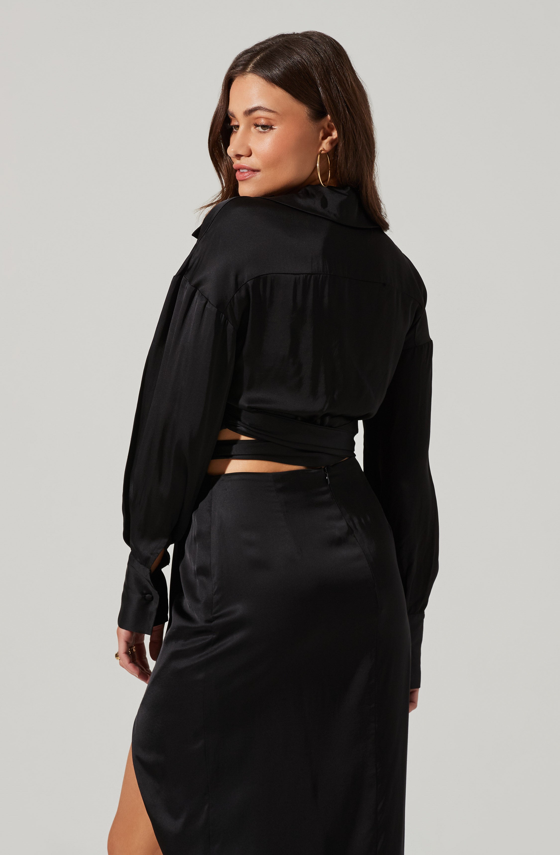 Loretta Satin Cropped Tie Waist Top
