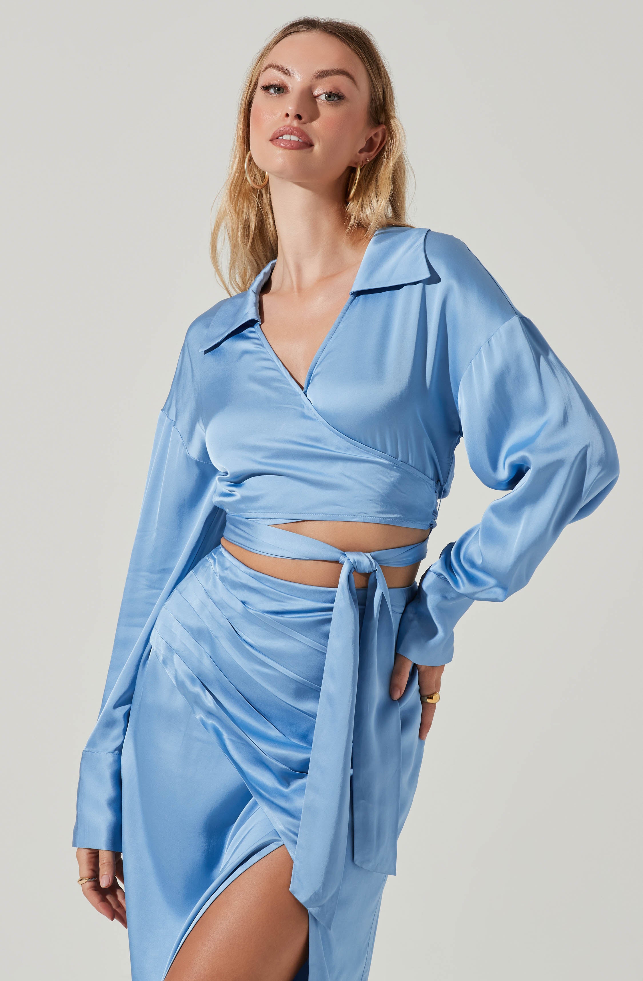 Loretta Satin Cropped Tie Waist Top