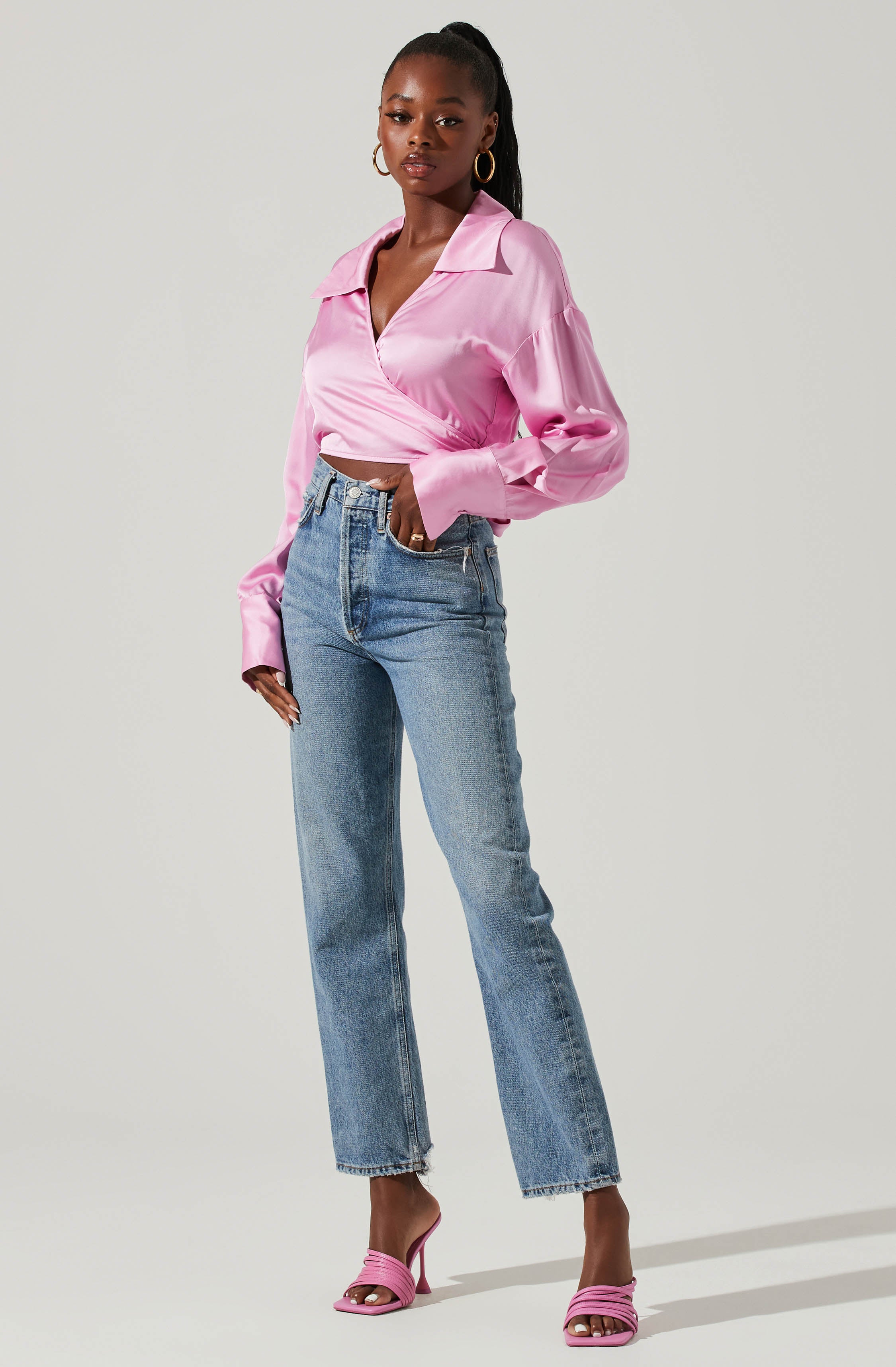 Loretta Satin Cropped Tie Waist Top