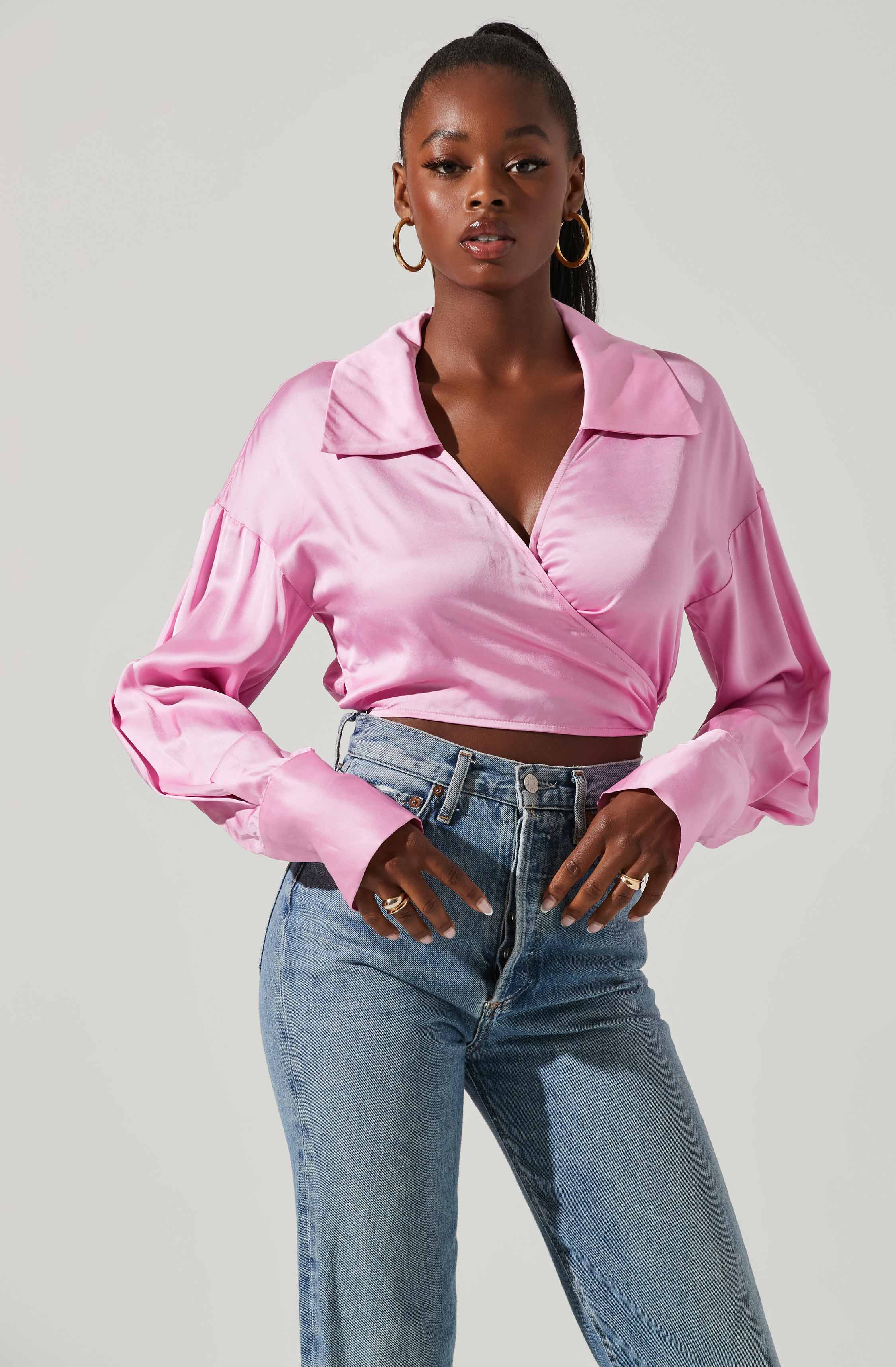 Loretta Satin Cropped Tie Waist Top
