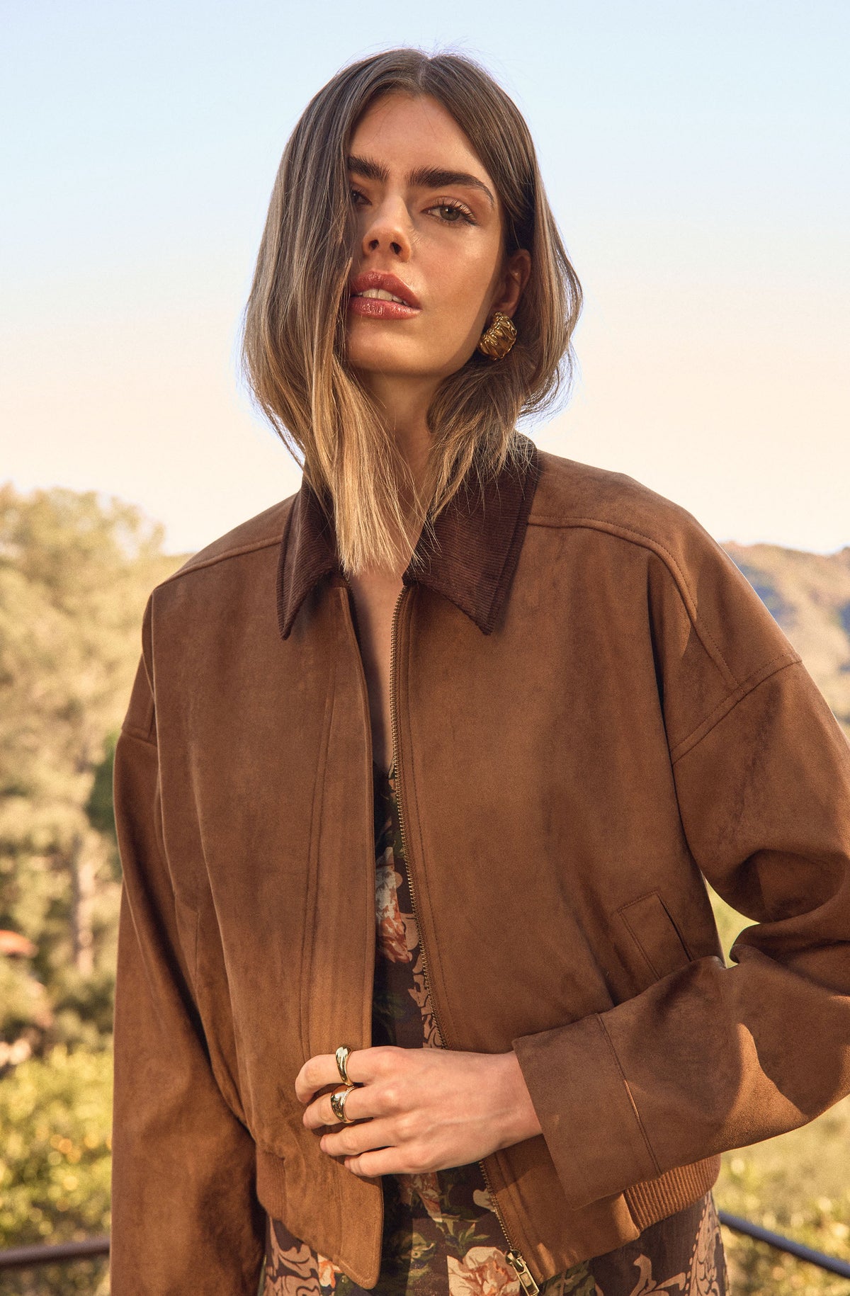 Sorine Faux Suede Bomber Jacket