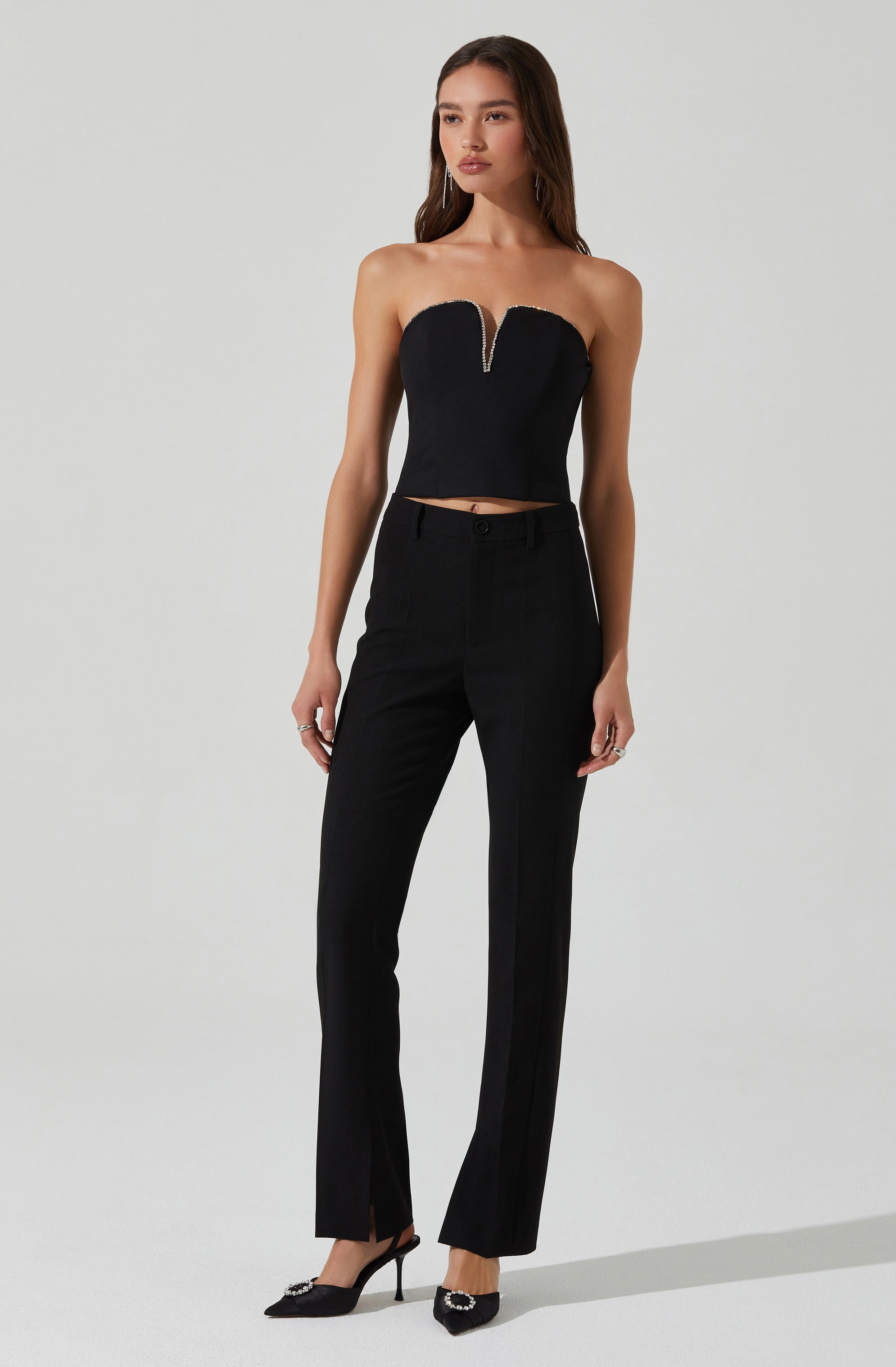 Amell Strapless Rhinestone Trim Top