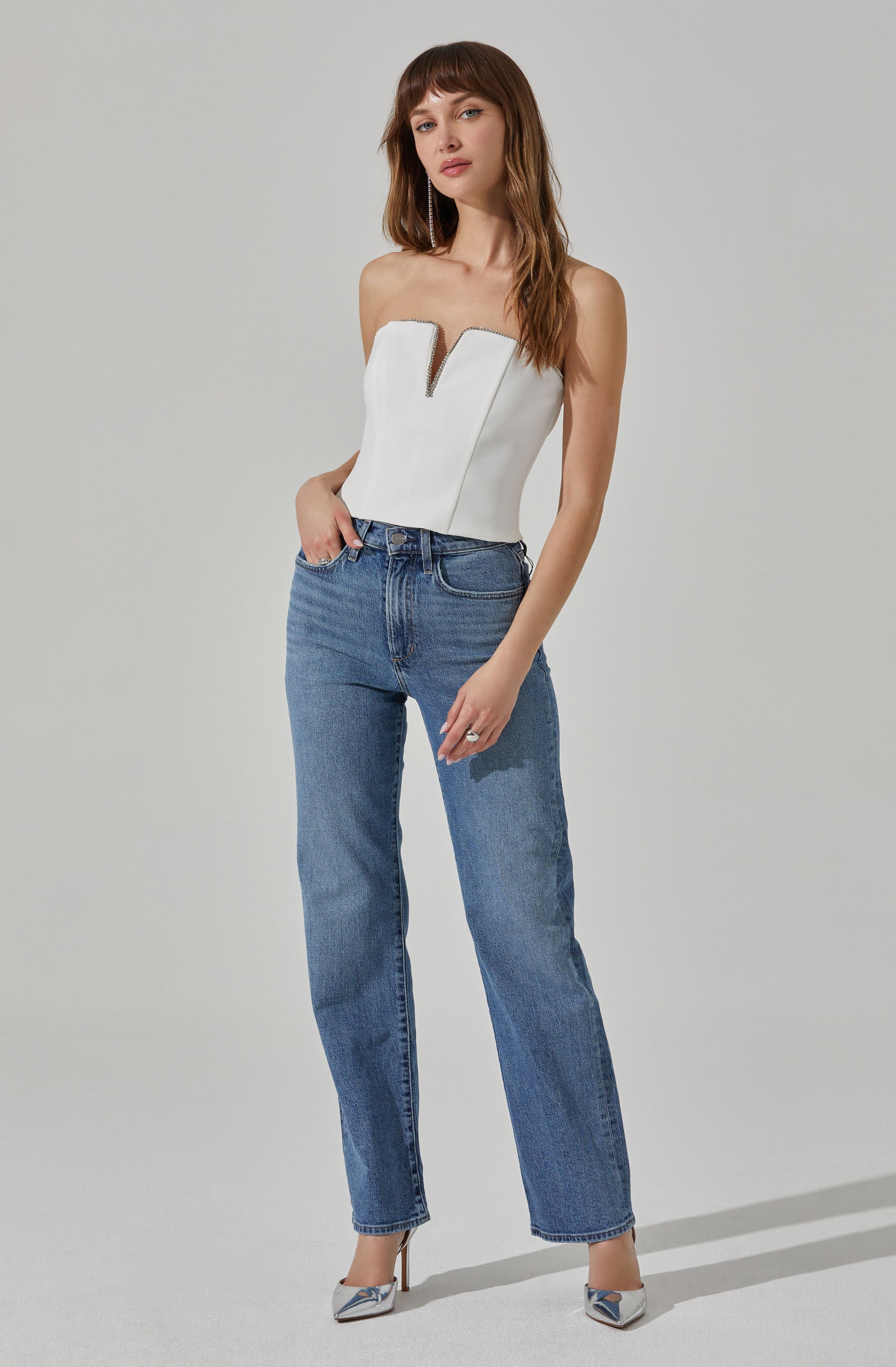 Amell Strapless Rhinestone Trim Top