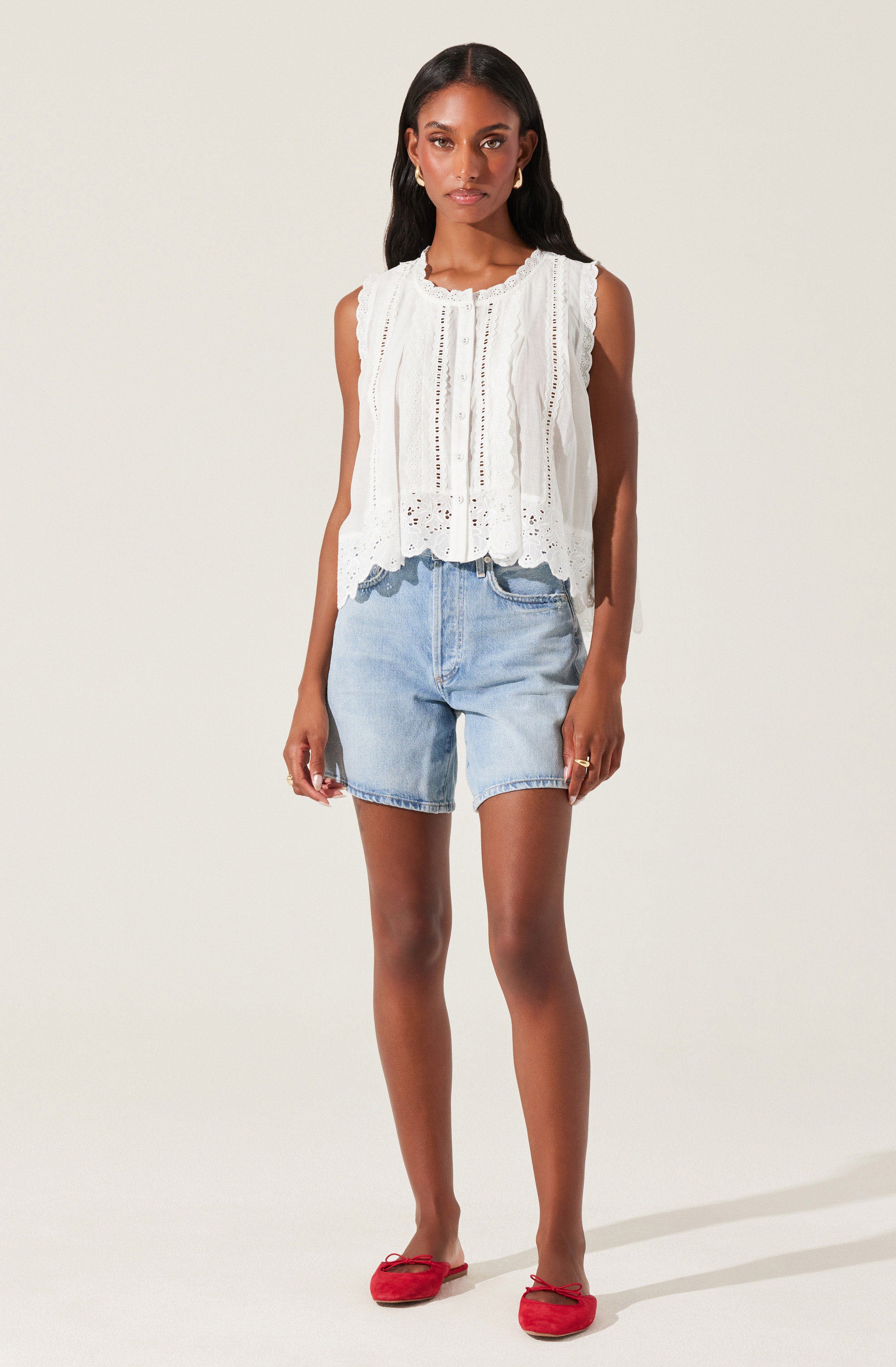 Alisa High Low Eyelet Top