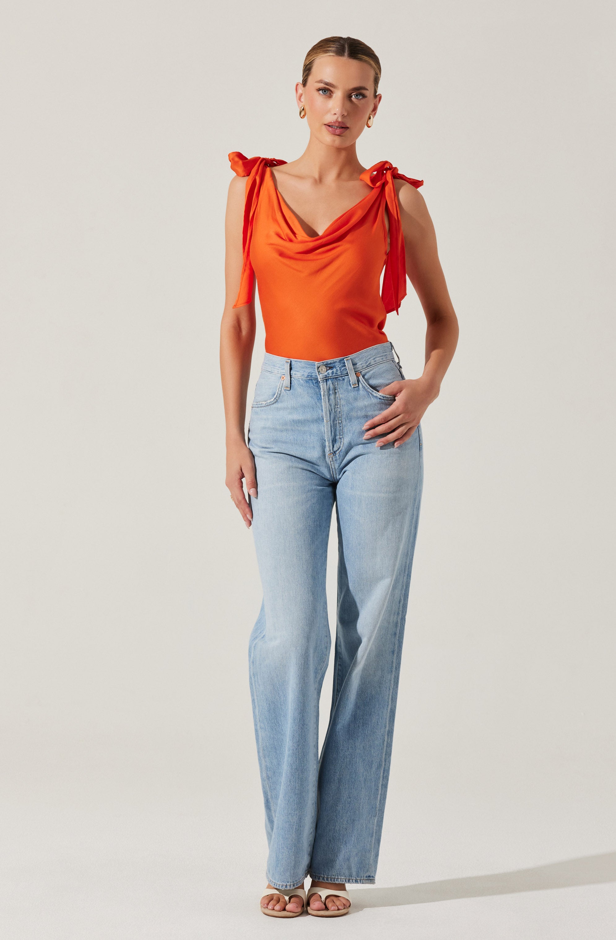 Allexina Satin Cowl Neck Top