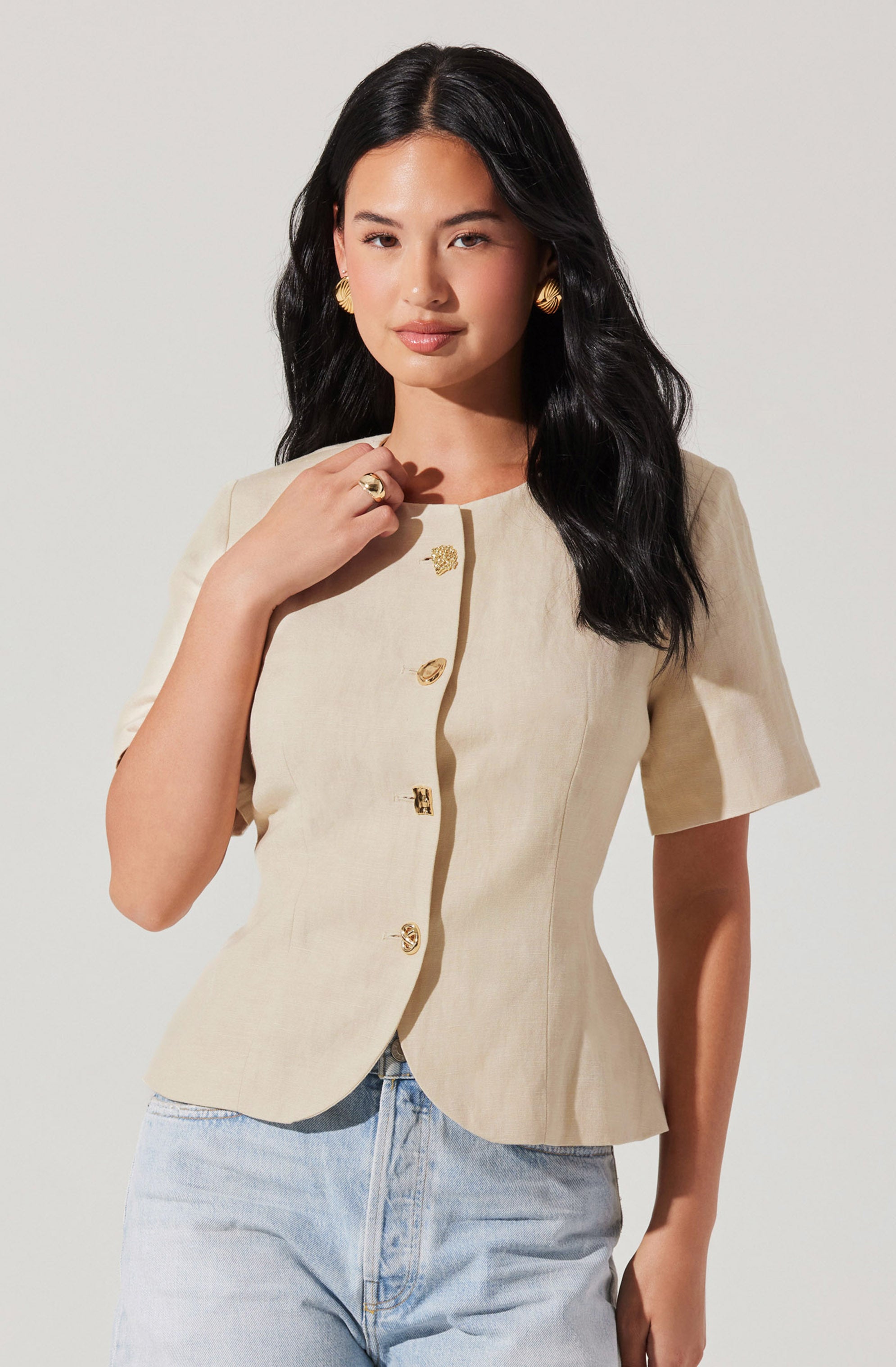 Saige Cutaway Linen Blend Jacket