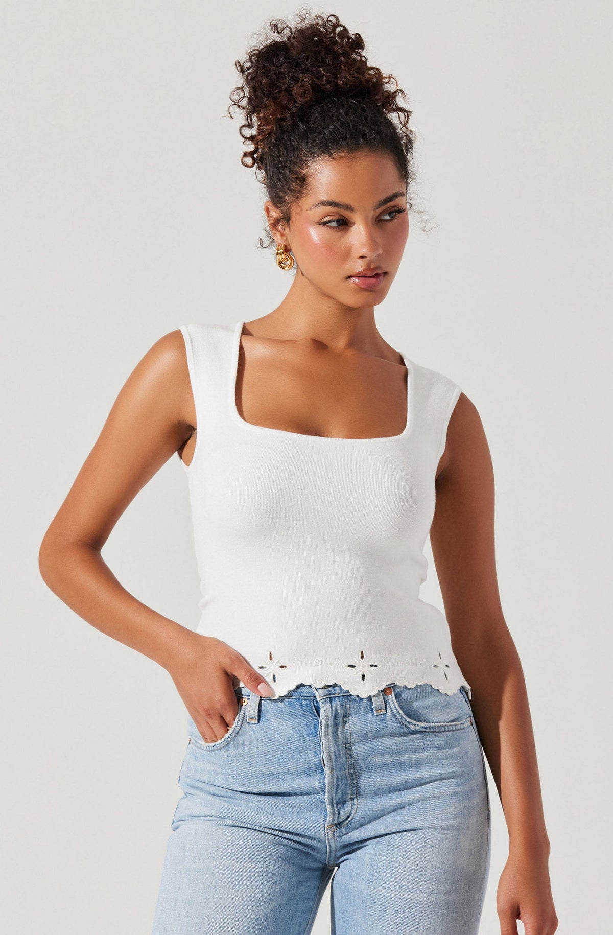 Ellamay Embroidered Trim Sweater Top