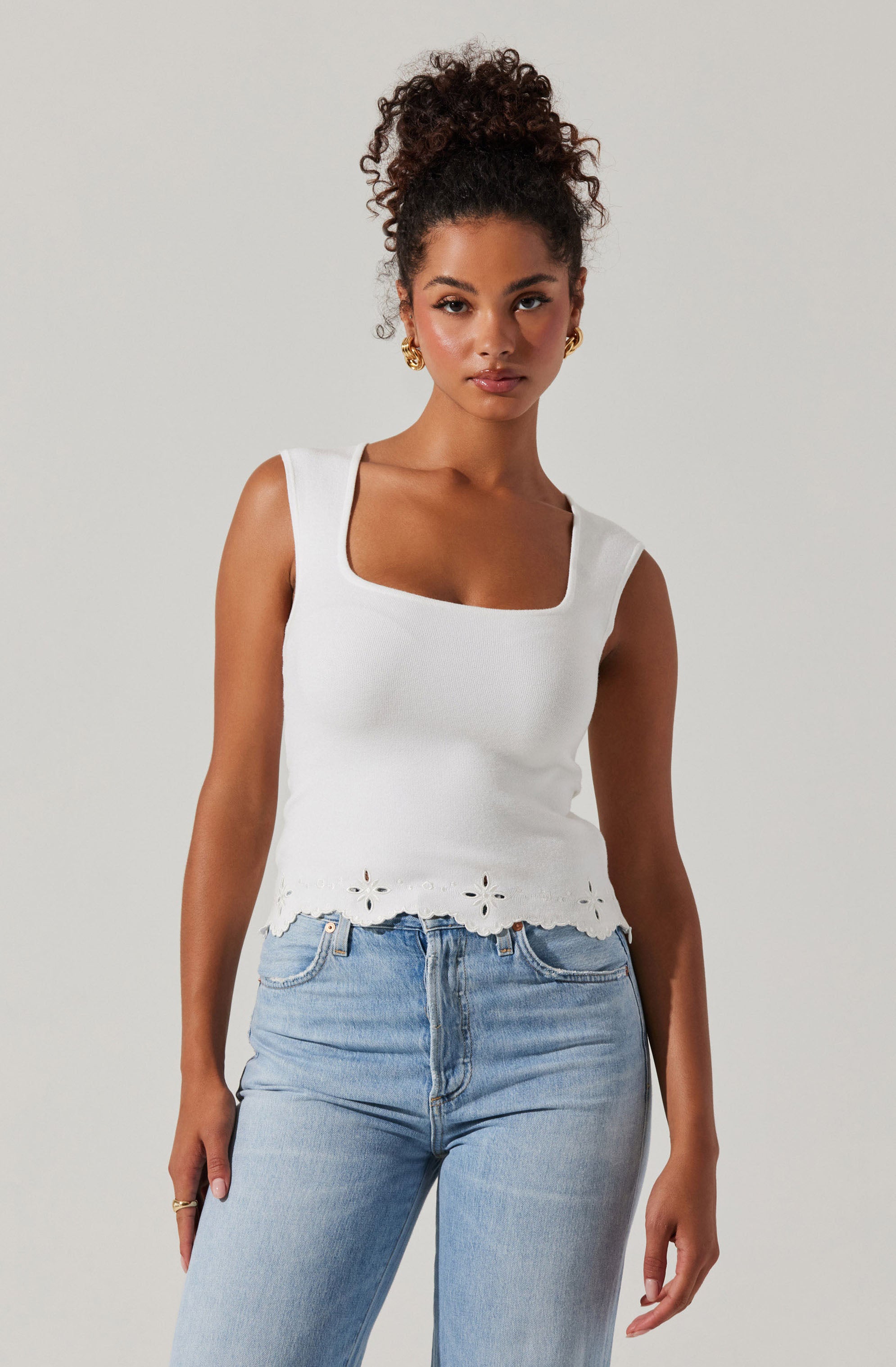 Ellamay Embroidered Trim Sweater Top
