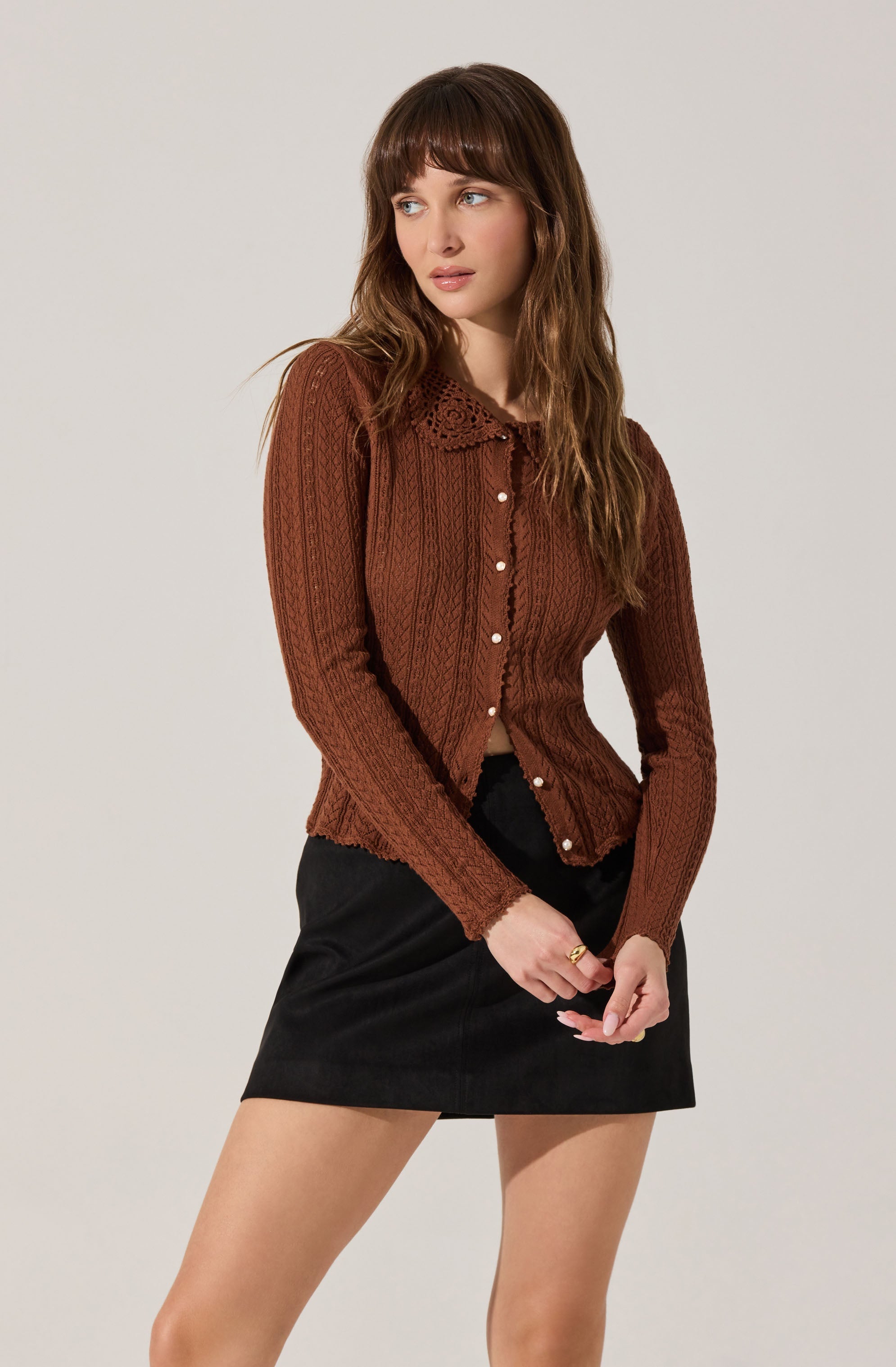 Ottilie Pointelle Crochet Collar Cardigan