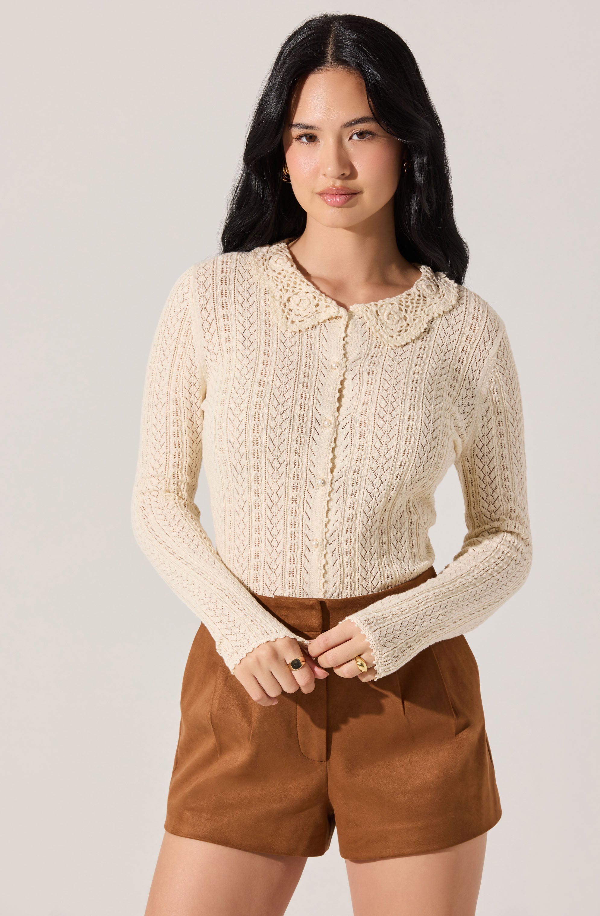 Ottilie Pointelle Crochet Collar Cardigan