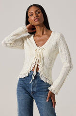 Lacey Pointelle Tie-Front Cardigan