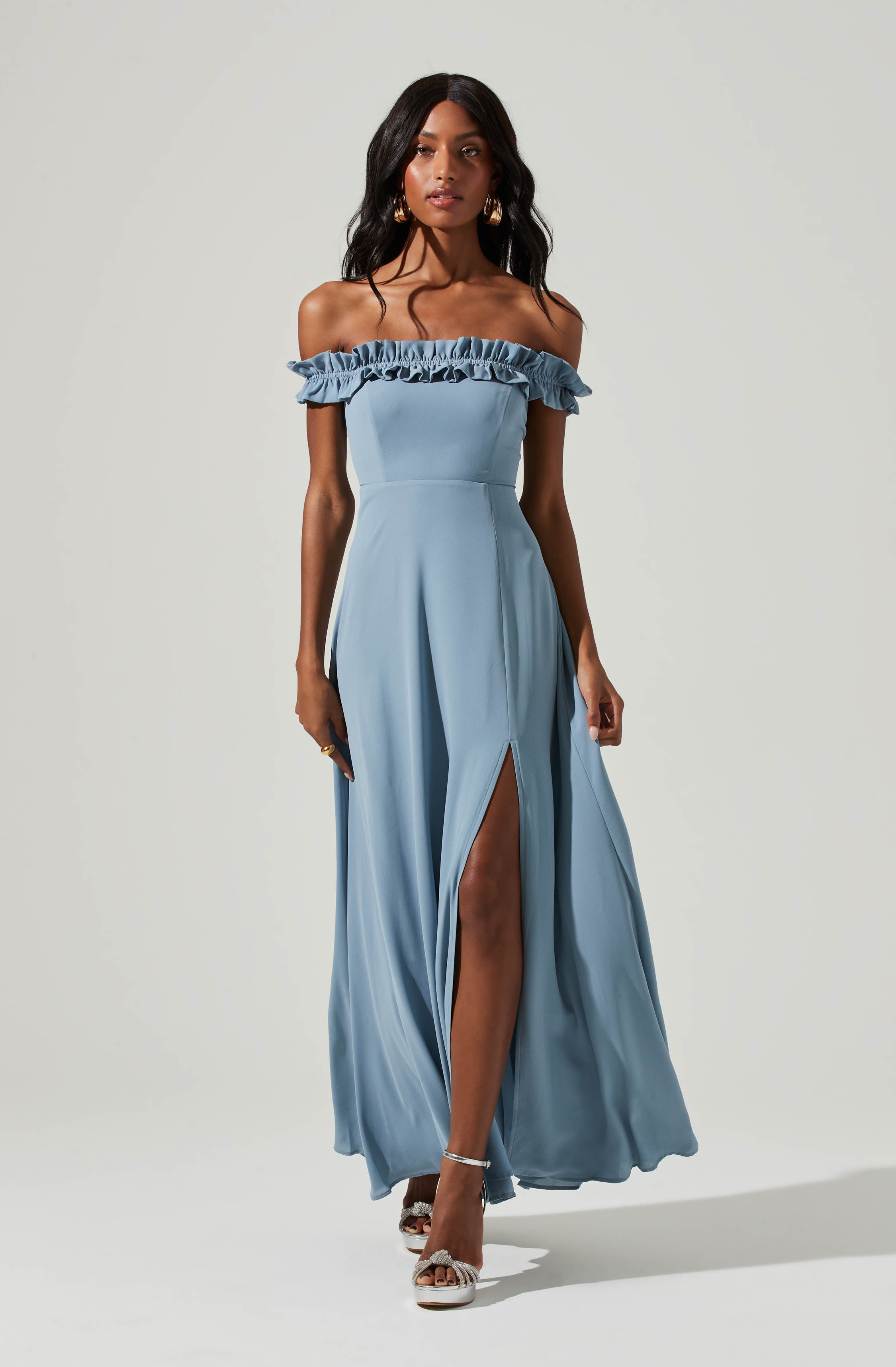 Venetia Off Shoulder Ruffle Trim Maxi Dress