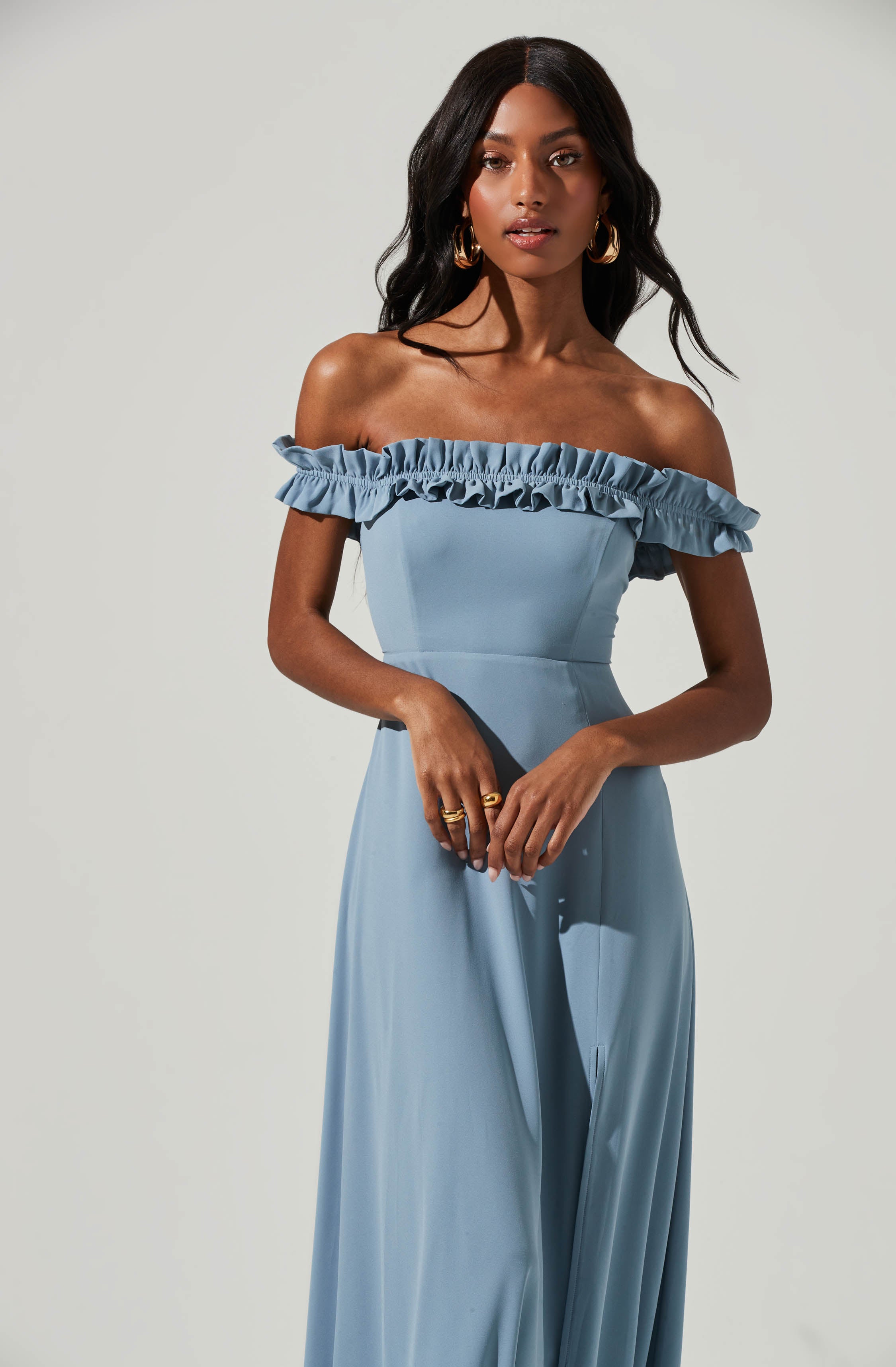 Venetia Off Shoulder Ruffle Trim Maxi Dress
