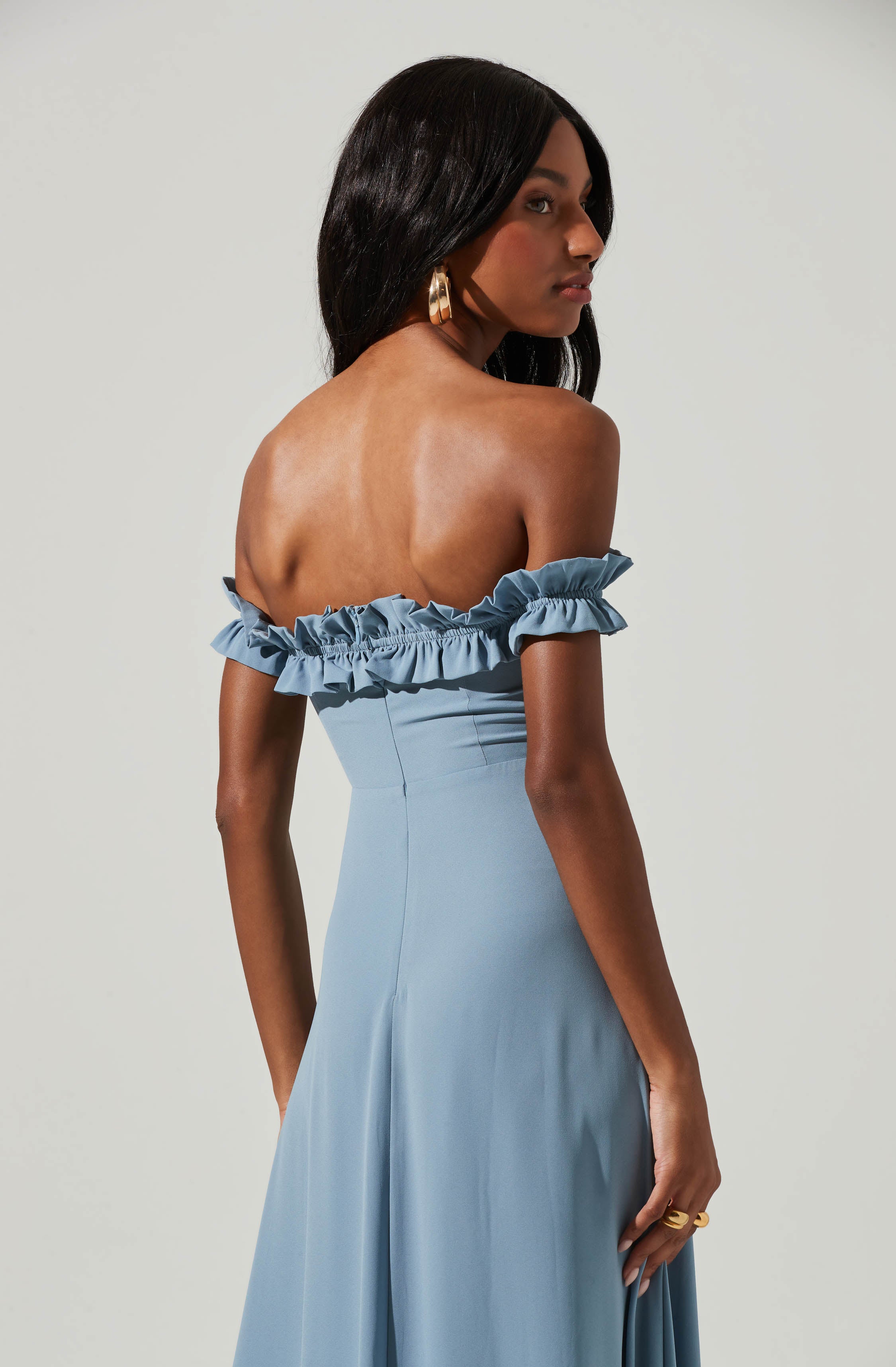 Venetia Off Shoulder Ruffle Trim Maxi Dress