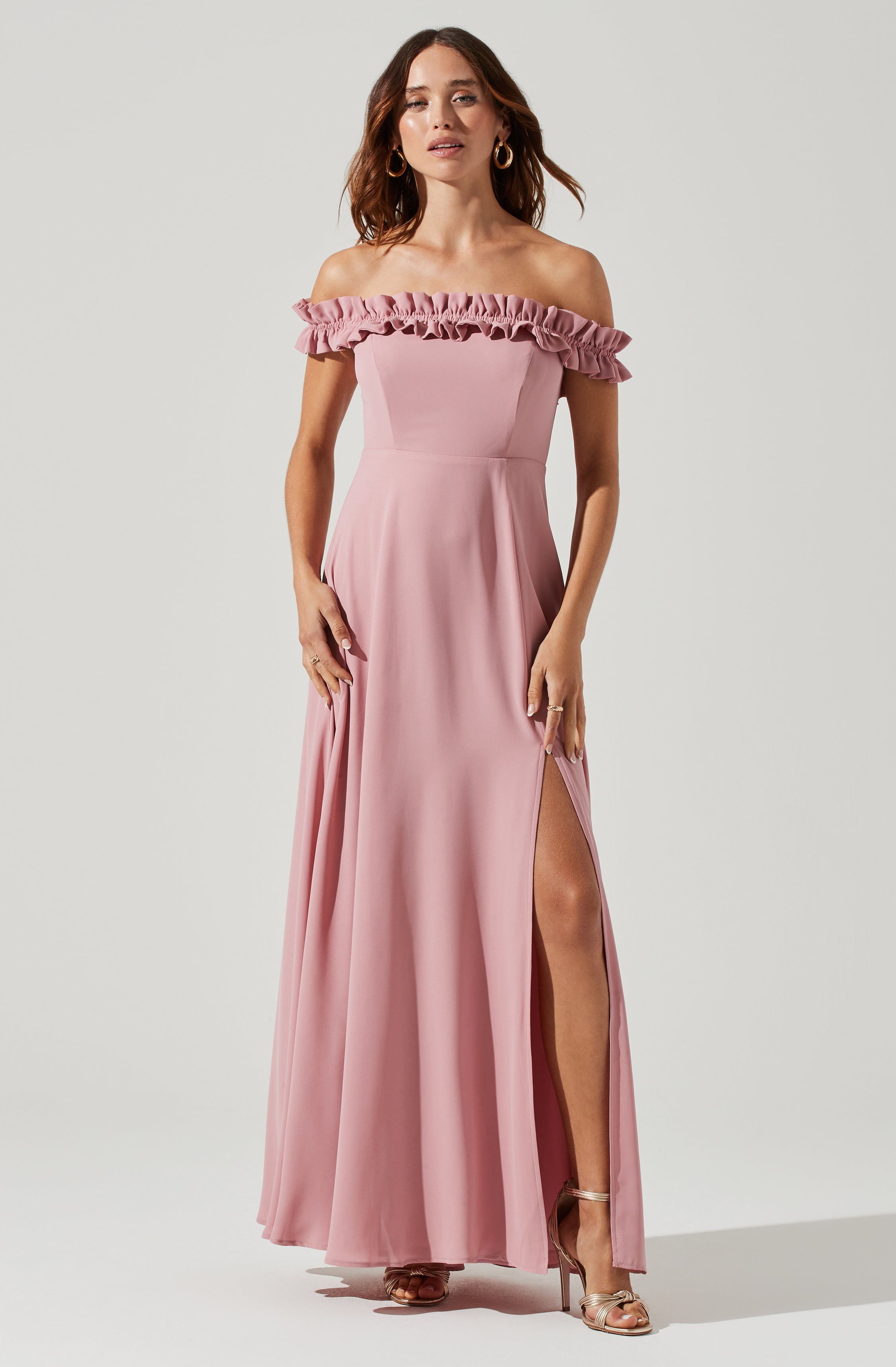 Venetia Off Shoulder Ruffle Trim Maxi Dress