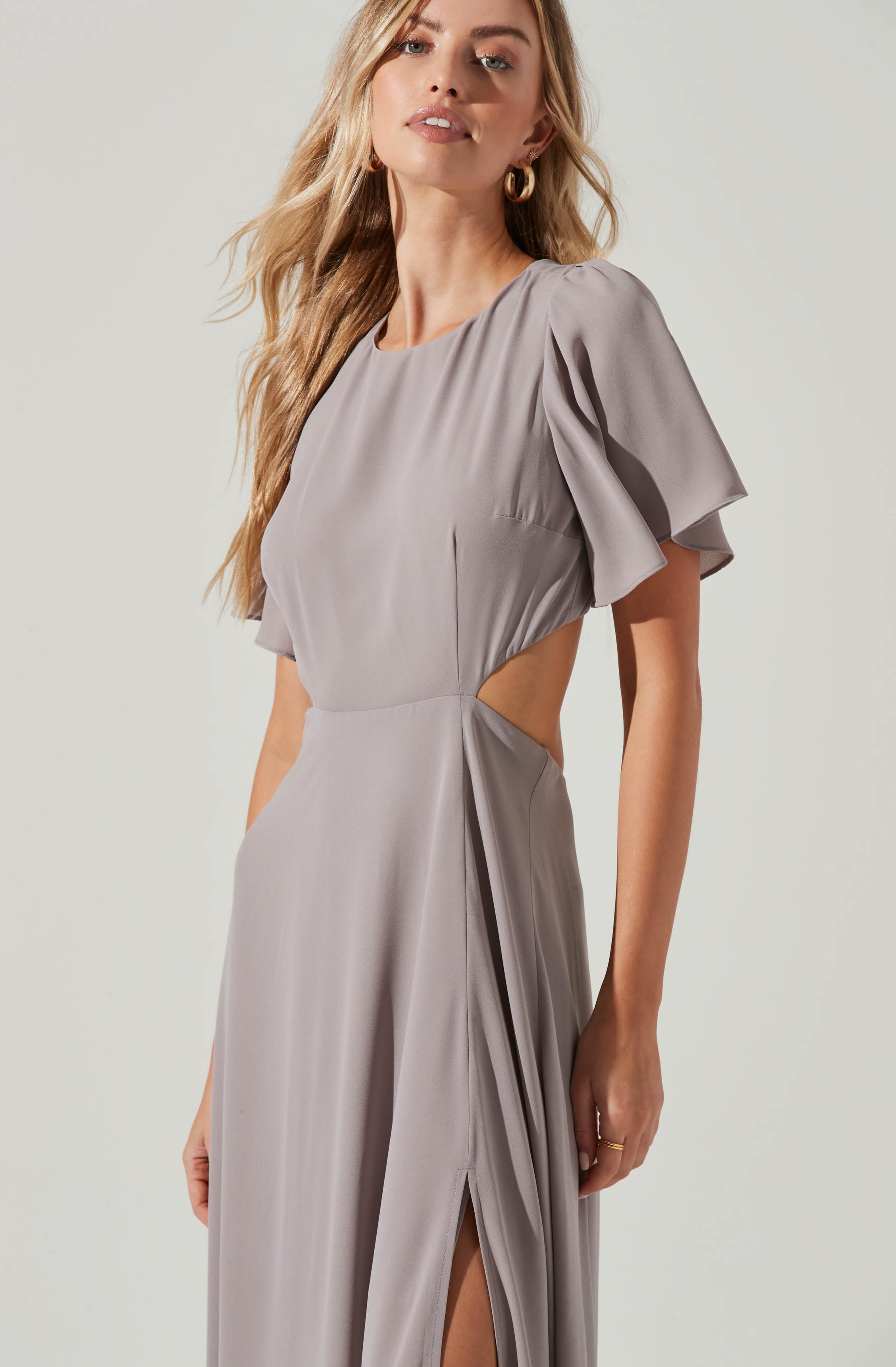 Katrina Flutter Sleeve Back Cutout Maxi Dress