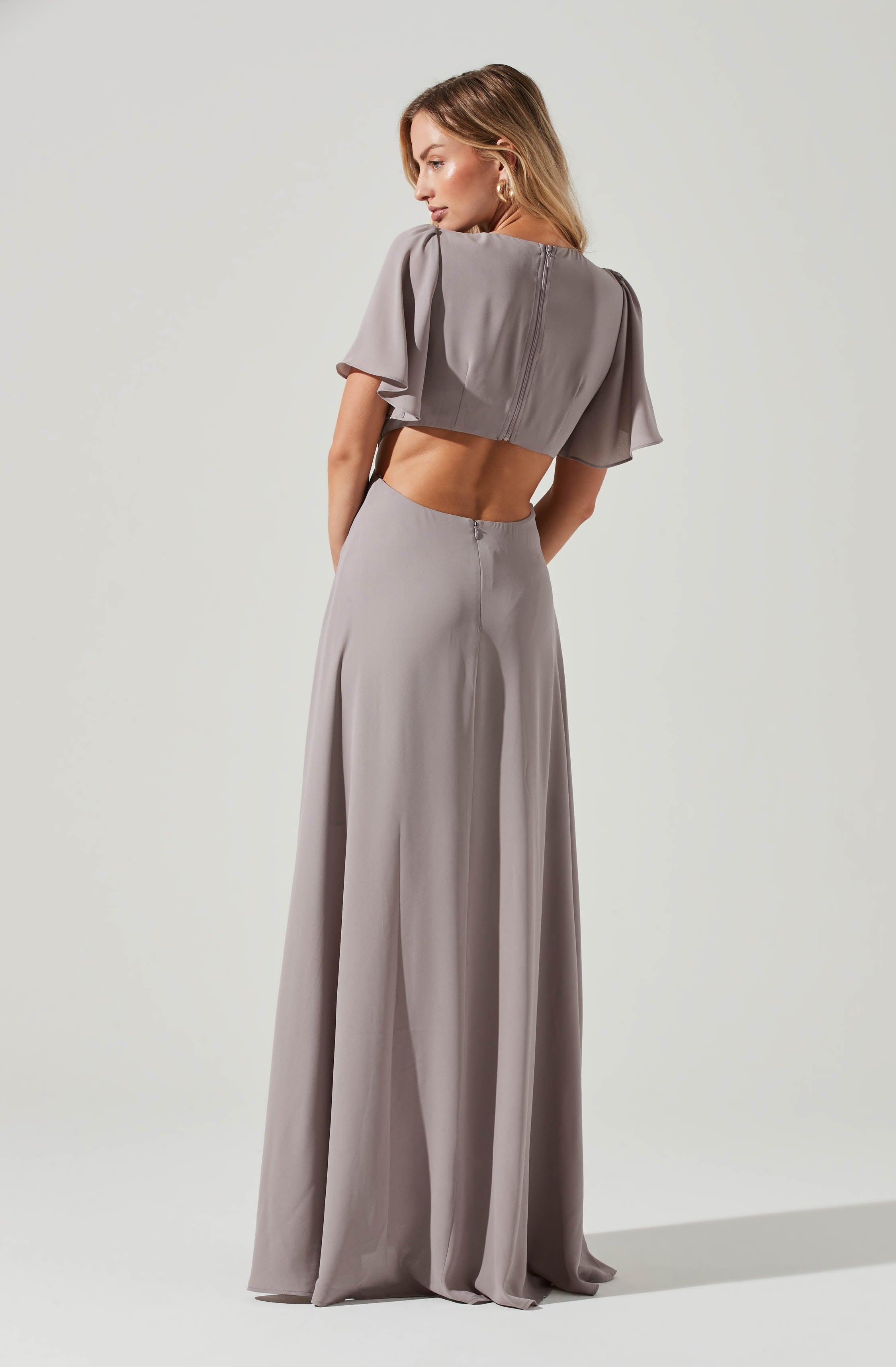Katrina Flutter Sleeve Back Cutout Maxi Dress