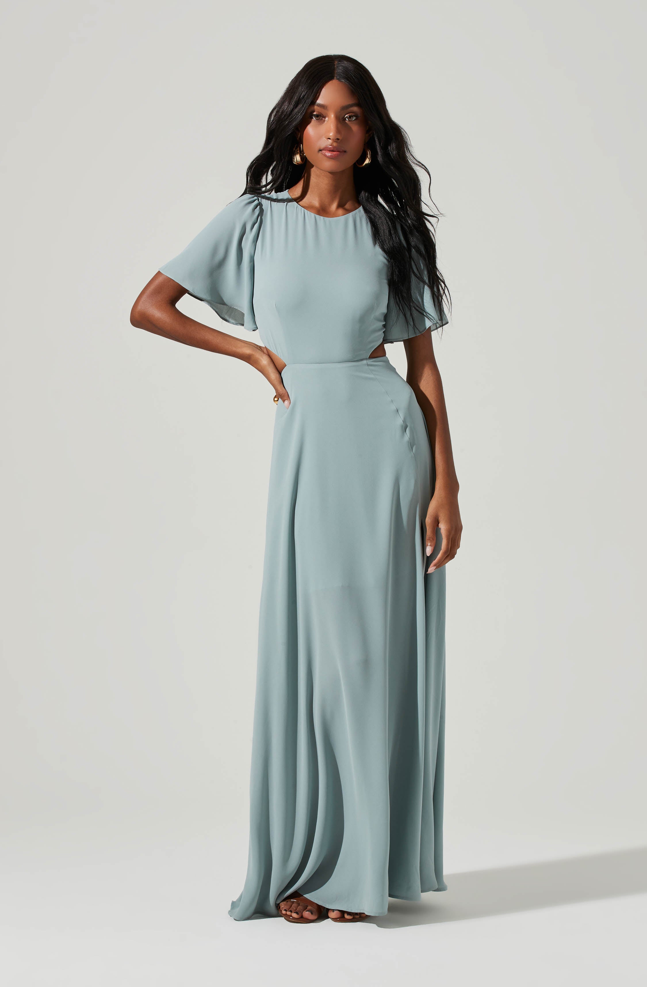 Katrina Flutter Sleeve Back Cutout Maxi Dress